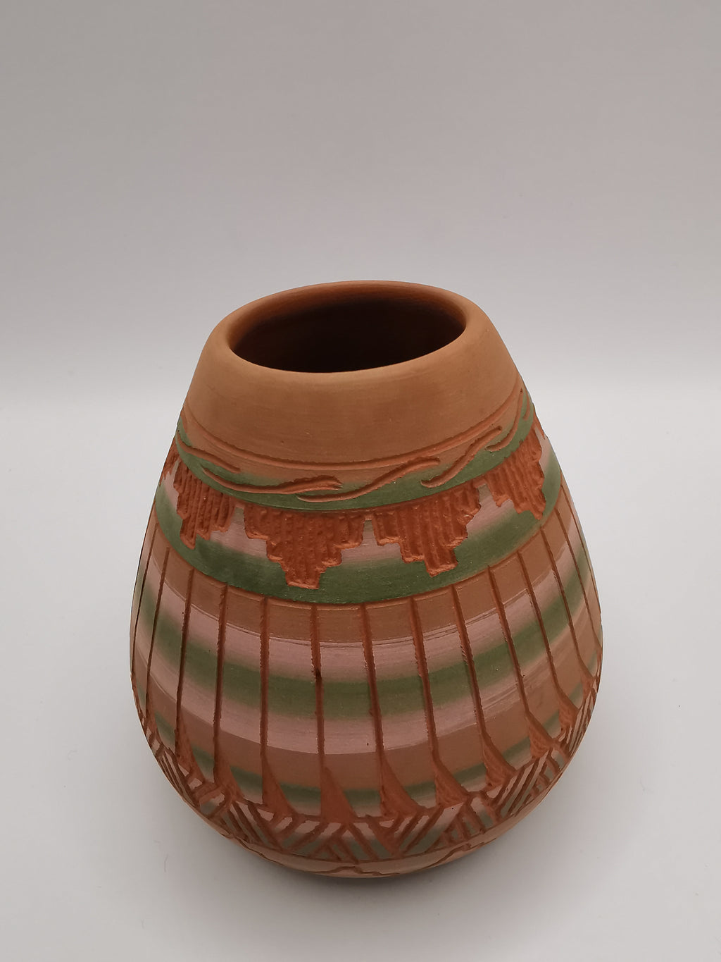 Vintage Signed LK Navajo Sgraffito Redware Pot Vase - Hand-Etched Native American Art, 1999