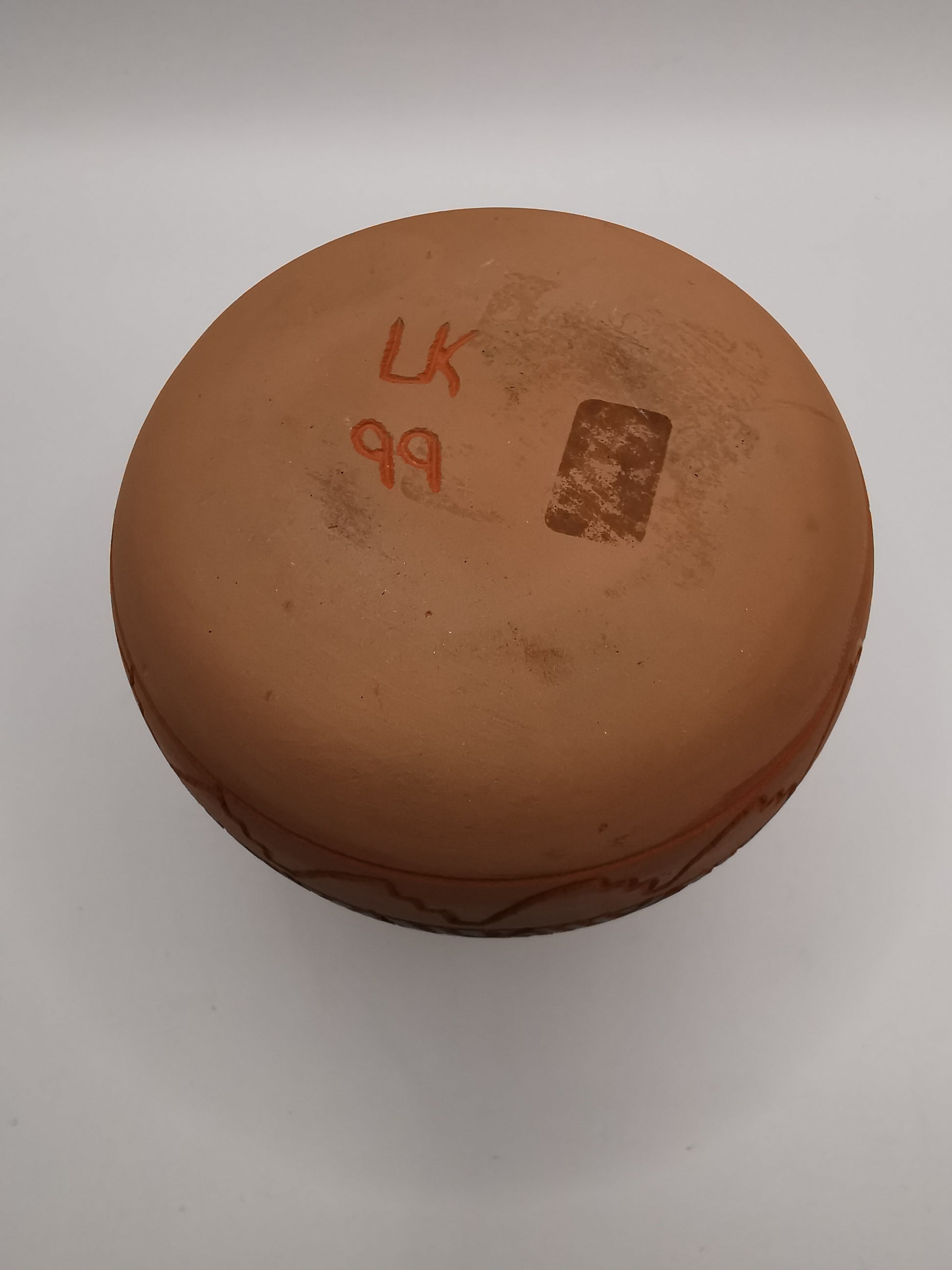 Vintage Signed LK Navajo Sgraffito Redware Pot Vase - Hand-Etched Native American Art, 1999
