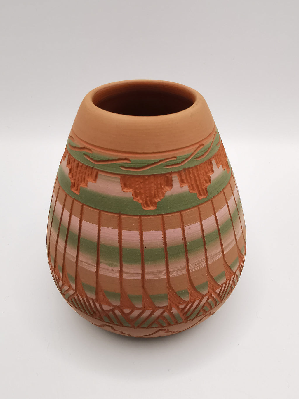 Vintage Signed LK Navajo Sgraffito Redware Pot Vase - Hand-Etched Native American Art, 1999