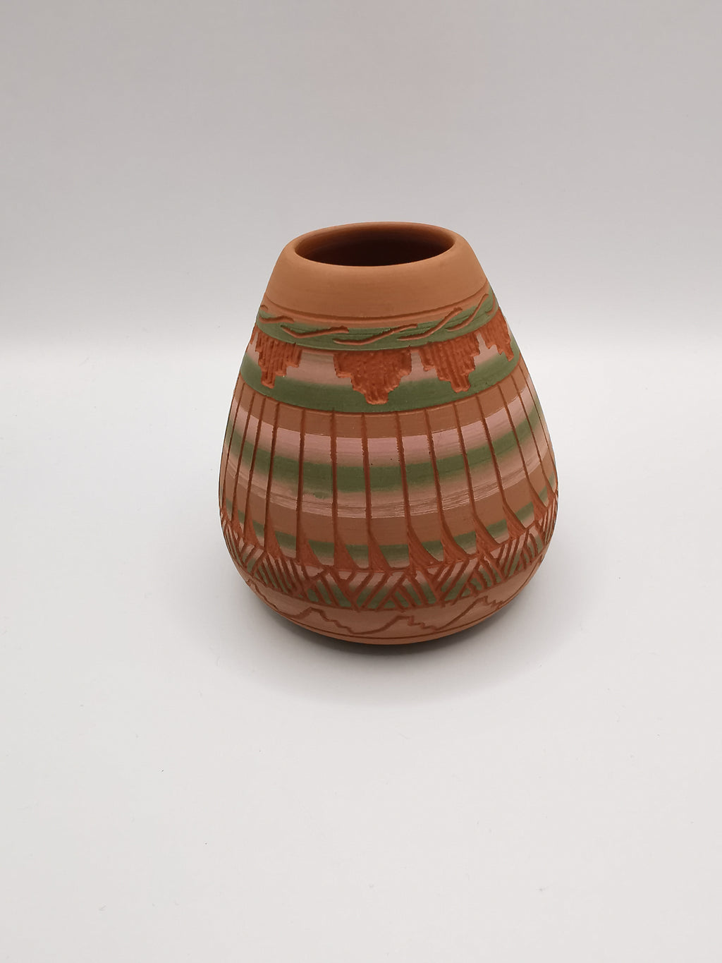 Vintage Signed LK Navajo Sgraffito Redware Pot Vase - Hand-Etched Native American Art, 1999