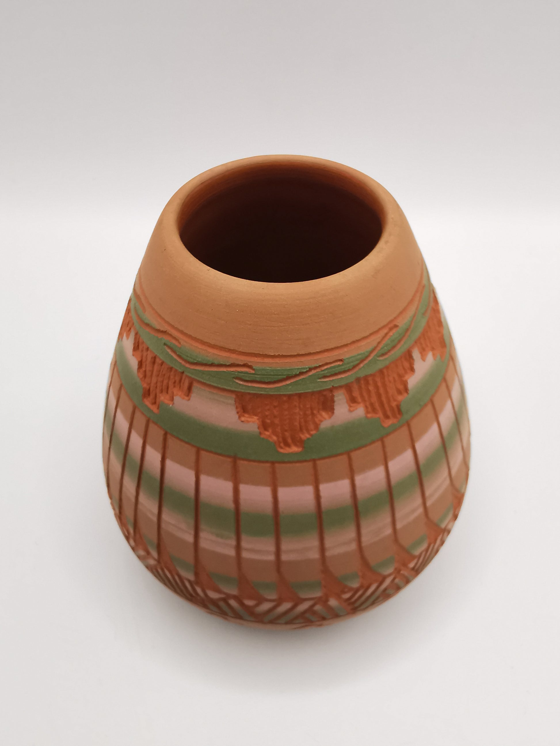 Vintage Signed LK Navajo Sgraffito Redware Pot Vase - Hand-Etched Native American Art, 1999