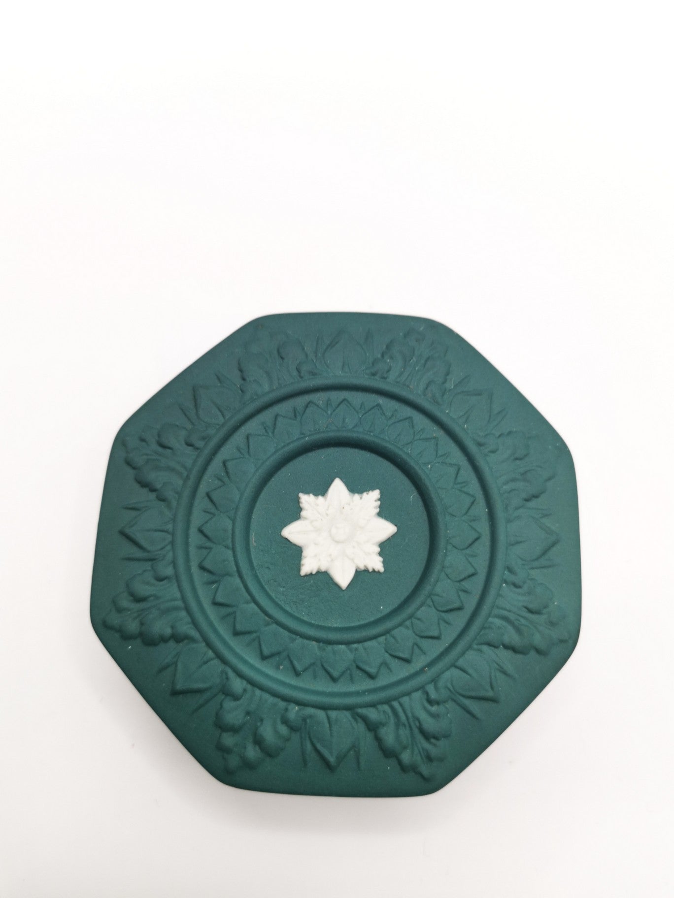 Vintage Wedgwood Teal Green Jasperware Octagonal Trinket Box (c. 1984–1989)