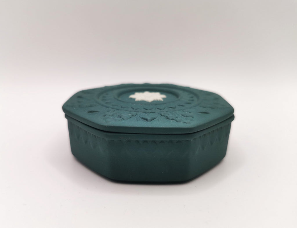 Vintage Wedgwood Teal Green Jasperware Octagonal Trinket Box (c. 1984–1989)