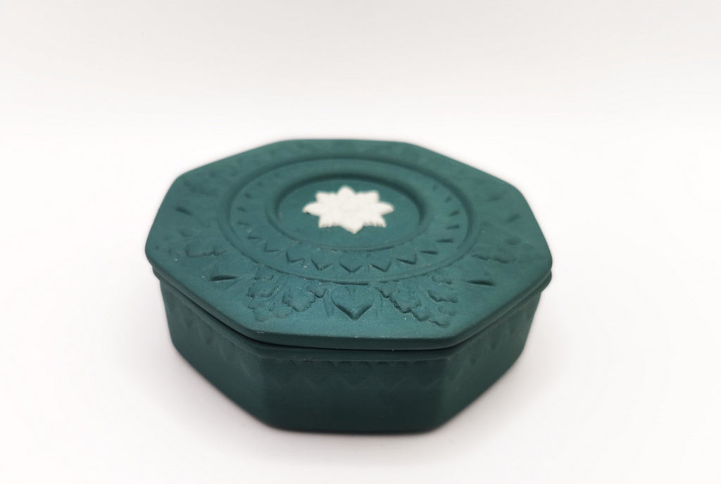 Vintage Wedgwood Teal Green Jasperware Octagonal Trinket Box (c. 1984–1989)