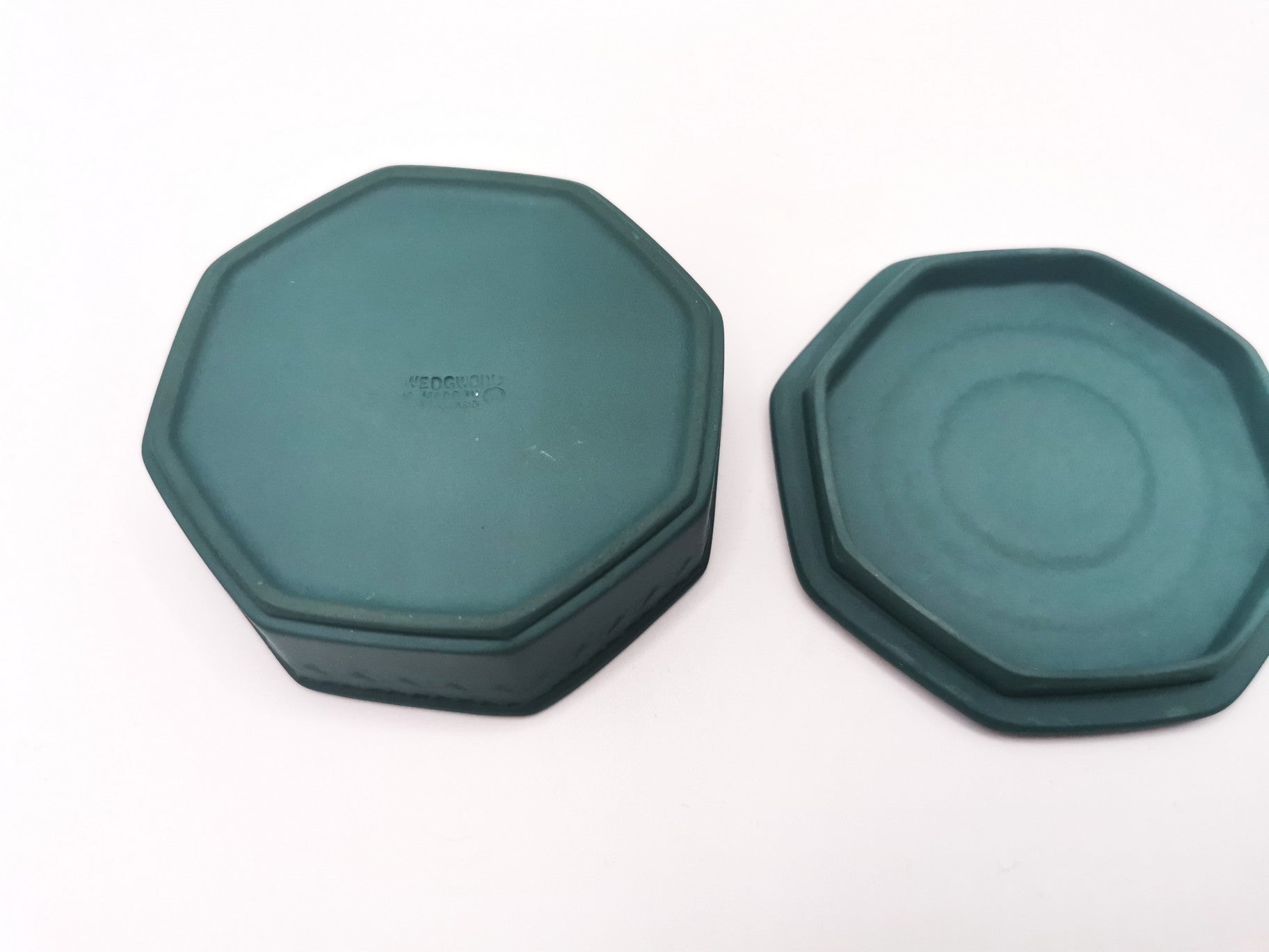 Vintage Wedgwood Teal Green Jasperware Octagonal Trinket Box (c. 1984–1989)