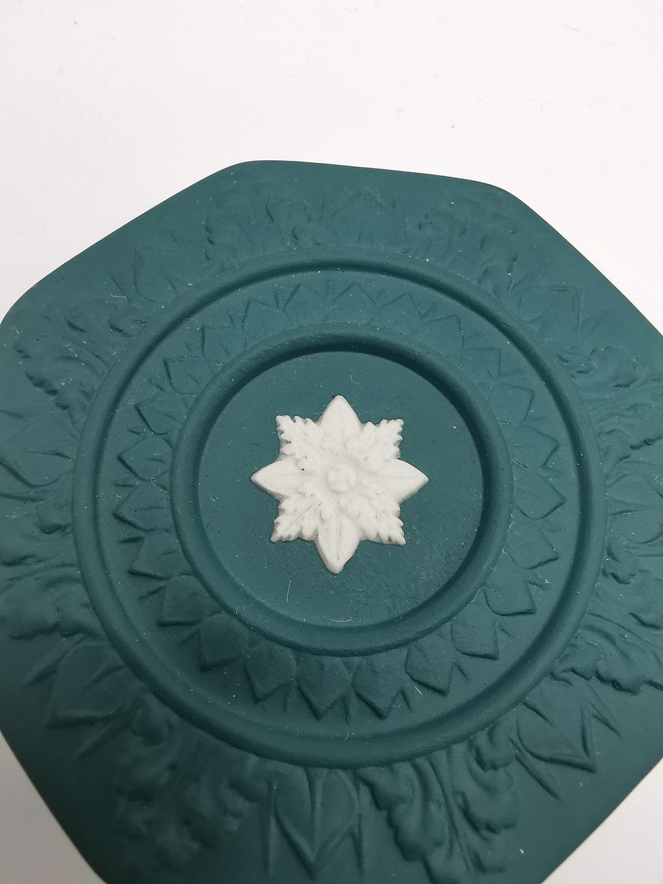 Vintage Wedgwood Teal Green Jasperware Octagonal Trinket Box (c. 1984–1989)
