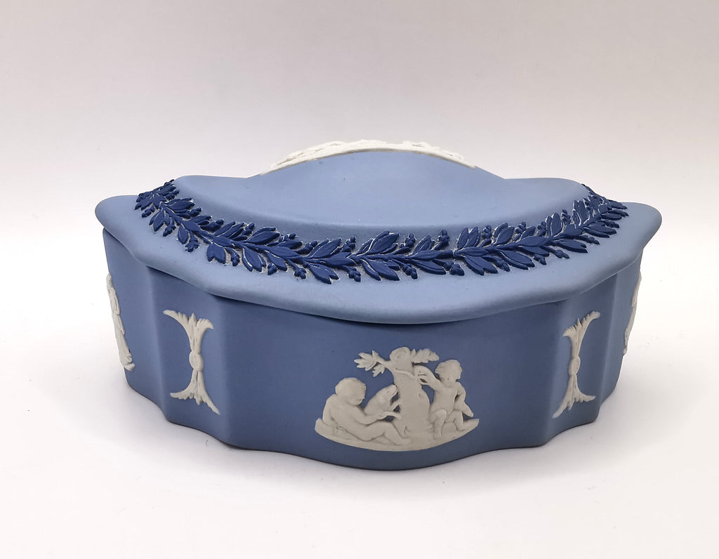 Vintage Wedgwood Tri-Colour Jasperware Scalloped Oval Trinket Box