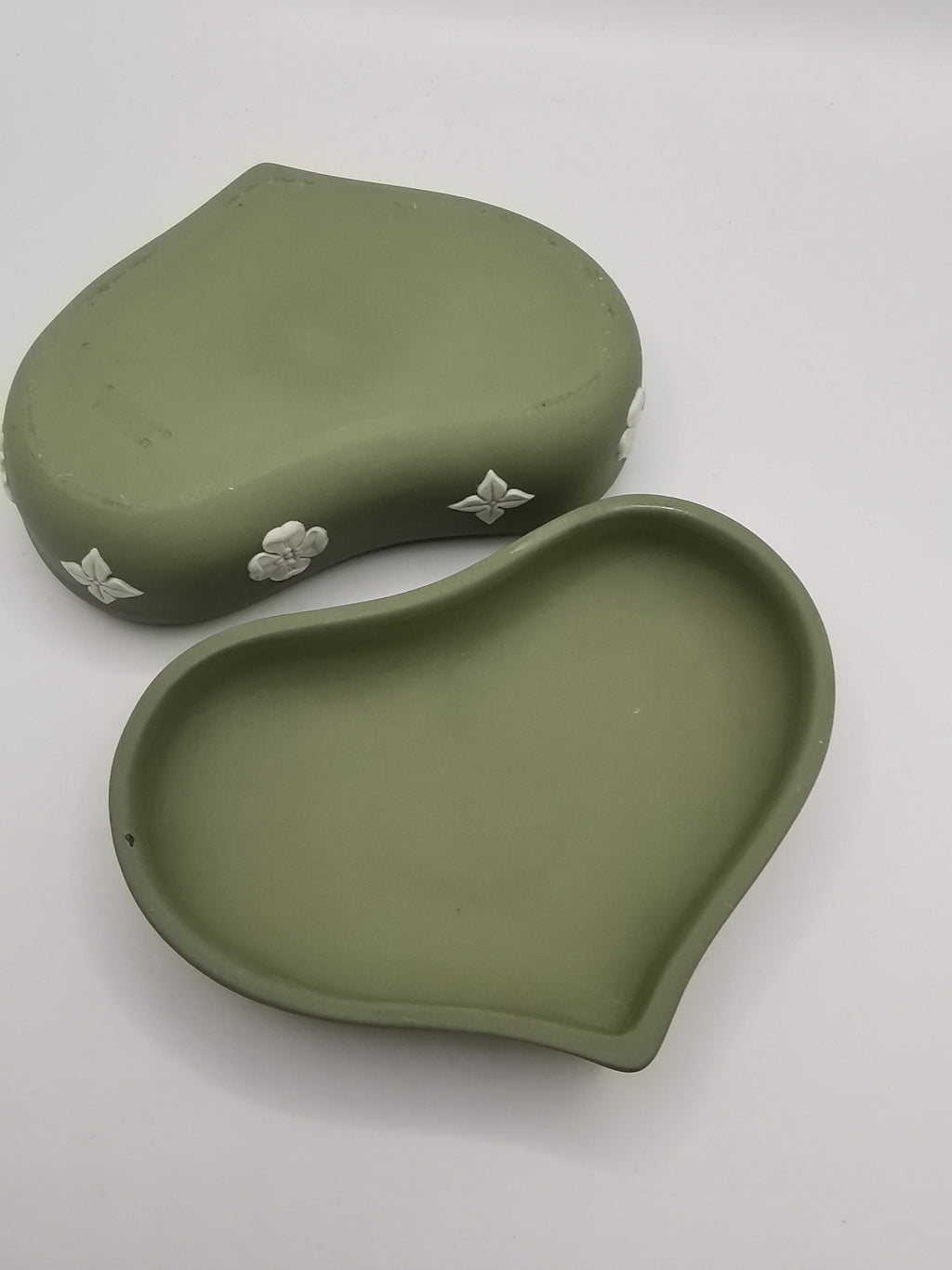 Vintage Wedgwood Sage Green Jasperware Heart Shape Trinket Box