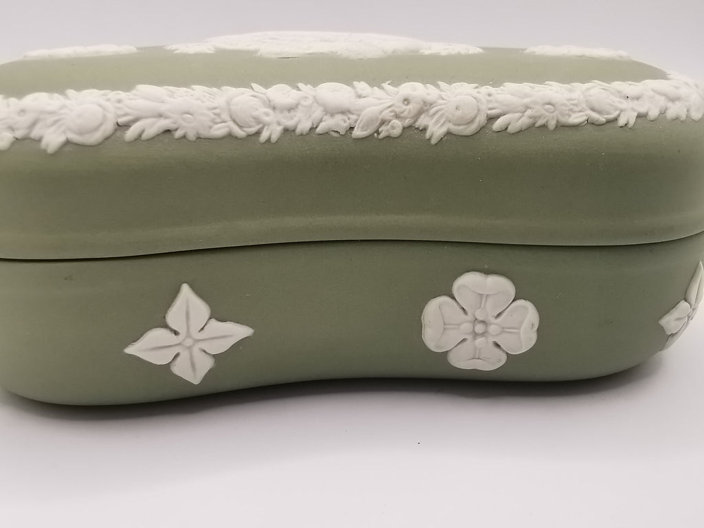 Vintage Wedgwood Sage Green Jasperware Heart Shape Trinket Box