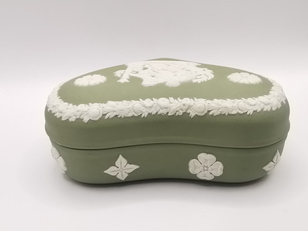 Vintage Wedgwood Sage Green Jasperware Heart Shape Trinket Box