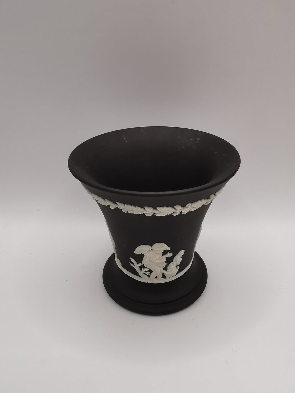 Vintage Wedgwood Black Jasperware Cherub Trumpet Vase