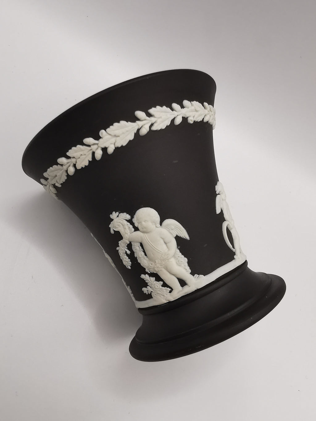Vintage Wedgwood Black Jasperware Cherub Trumpet Vase