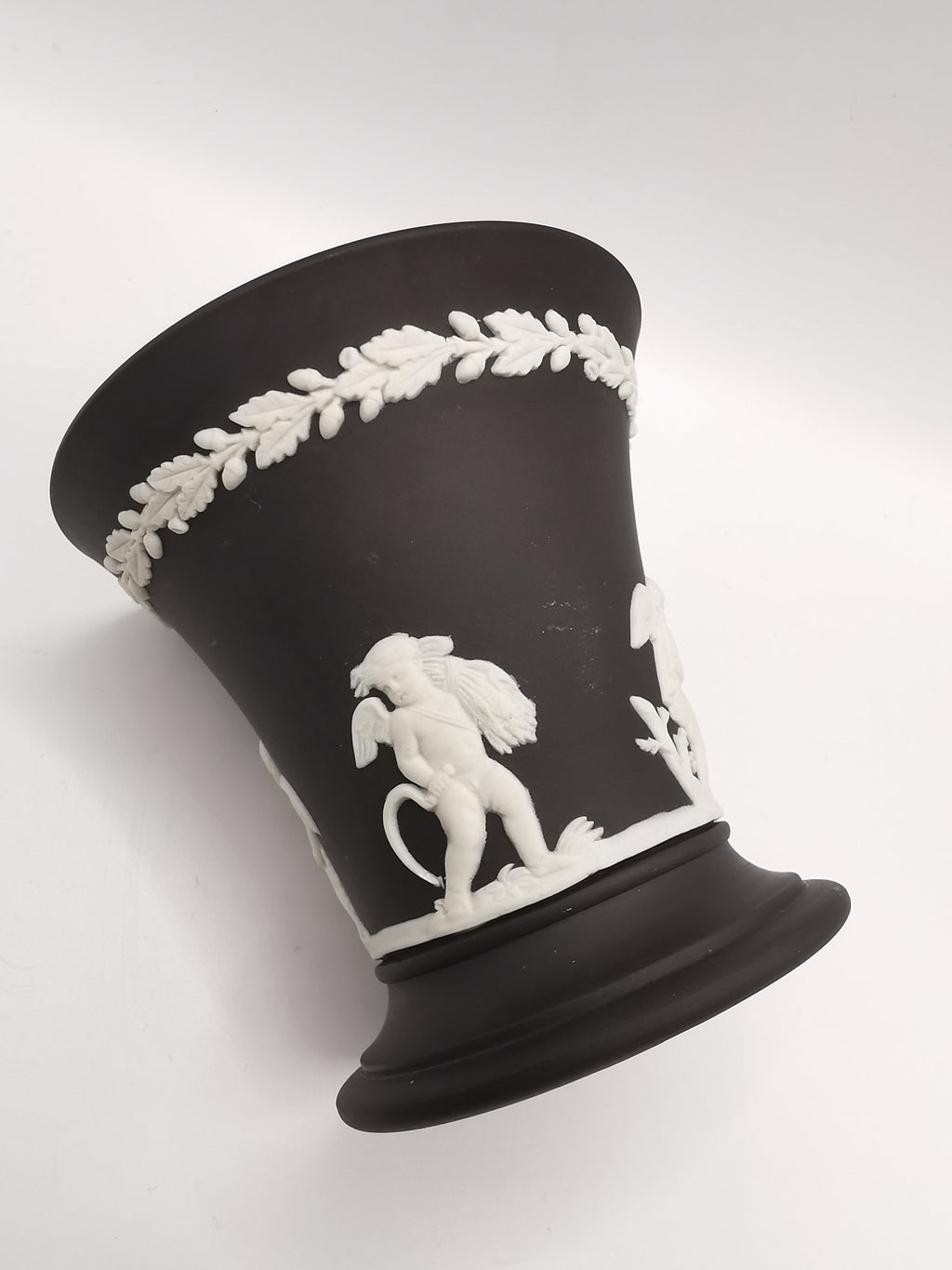 Vintage Wedgwood Black Jasperware Cherub Trumpet Vase
