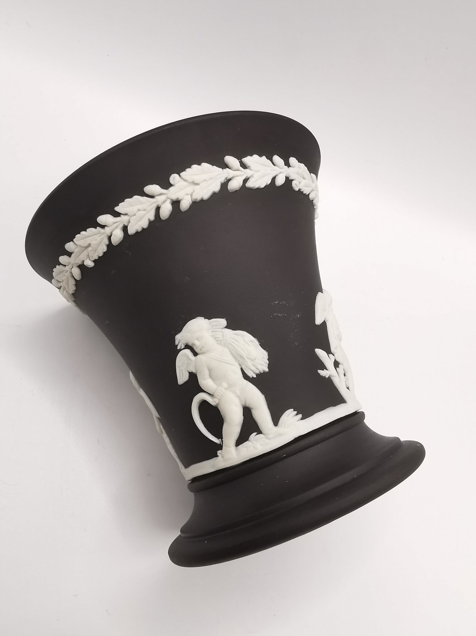 Vintage Wedgwood Black Jasperware Cherub Trumpet Vase