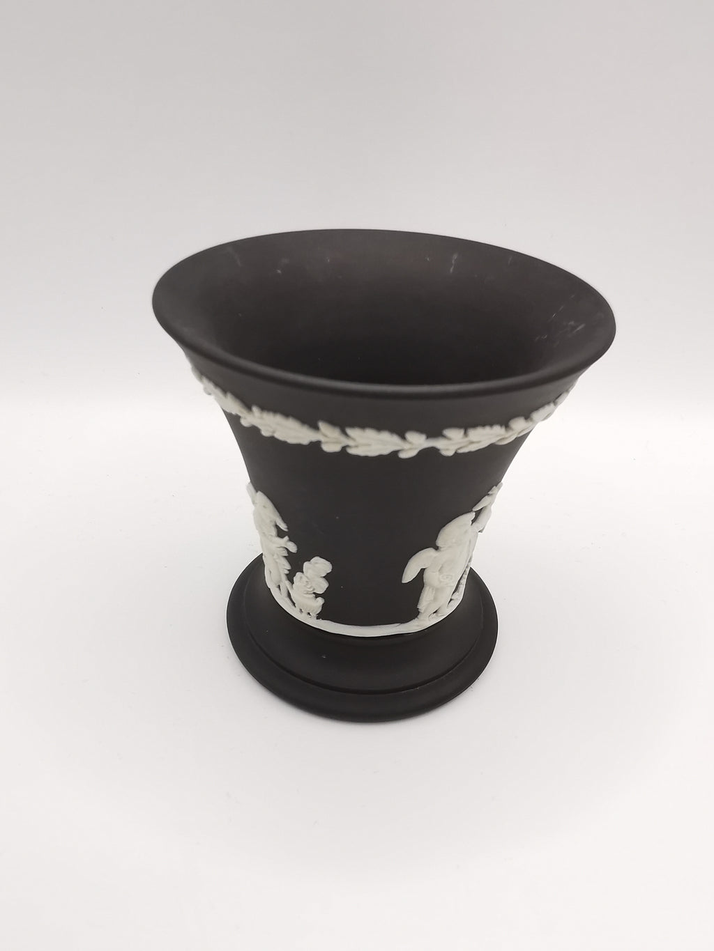 Vintage Wedgwood Black Jasperware Cherub Trumpet Vase
