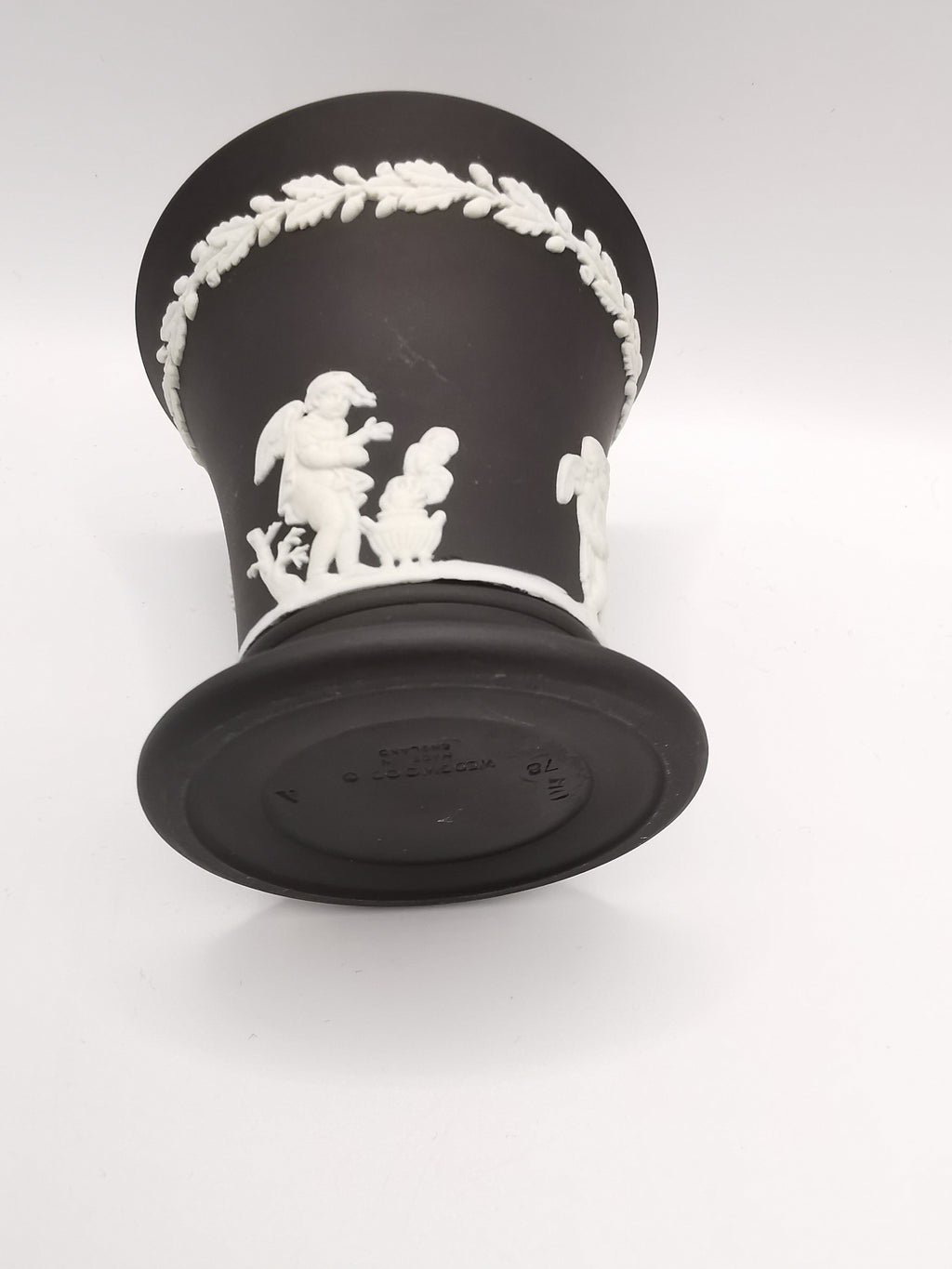 Vintage Wedgwood Black Jasperware Cherub Trumpet Vase