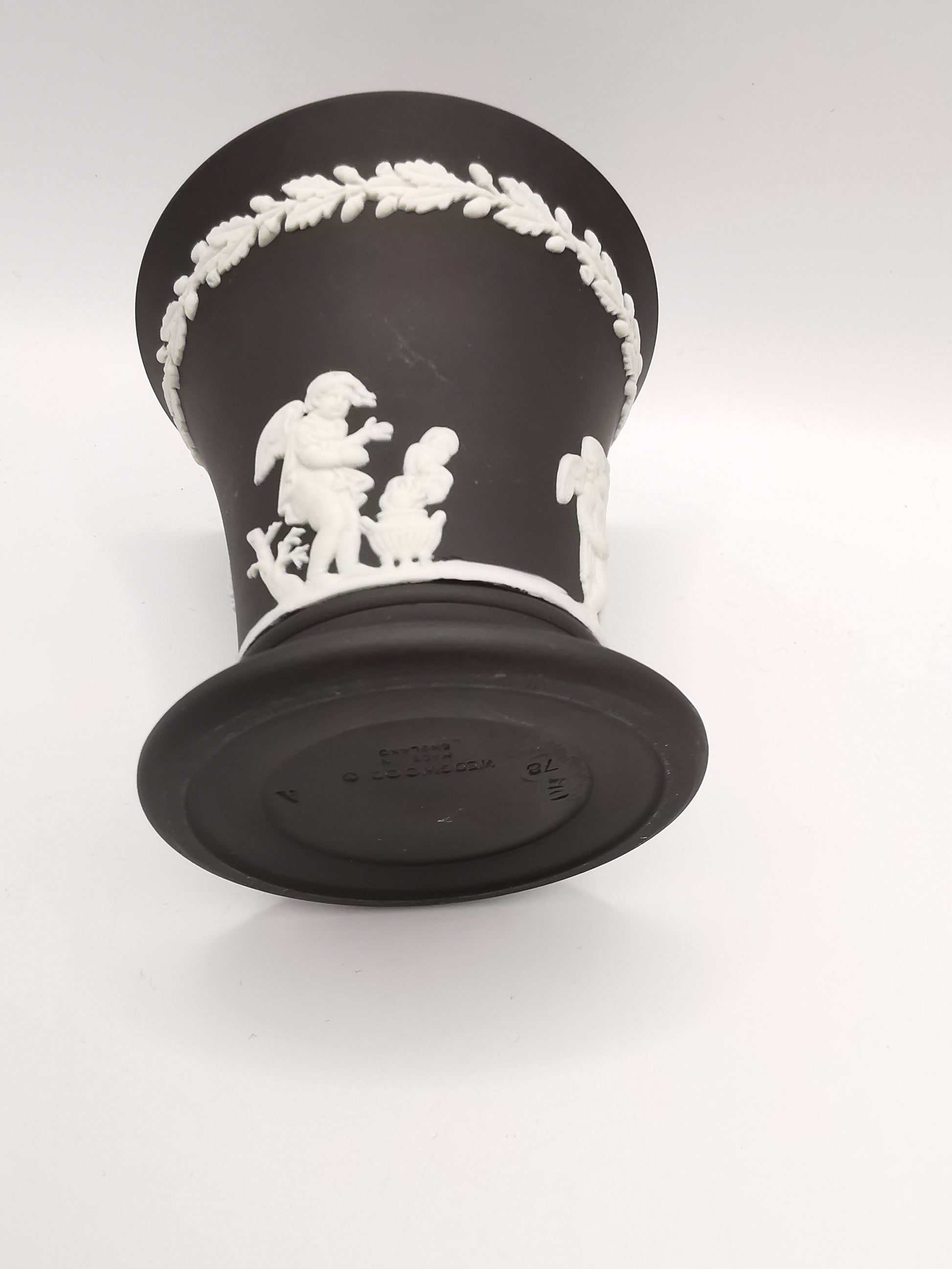 Vintage Wedgwood Black Jasperware Cherub Trumpet Vase