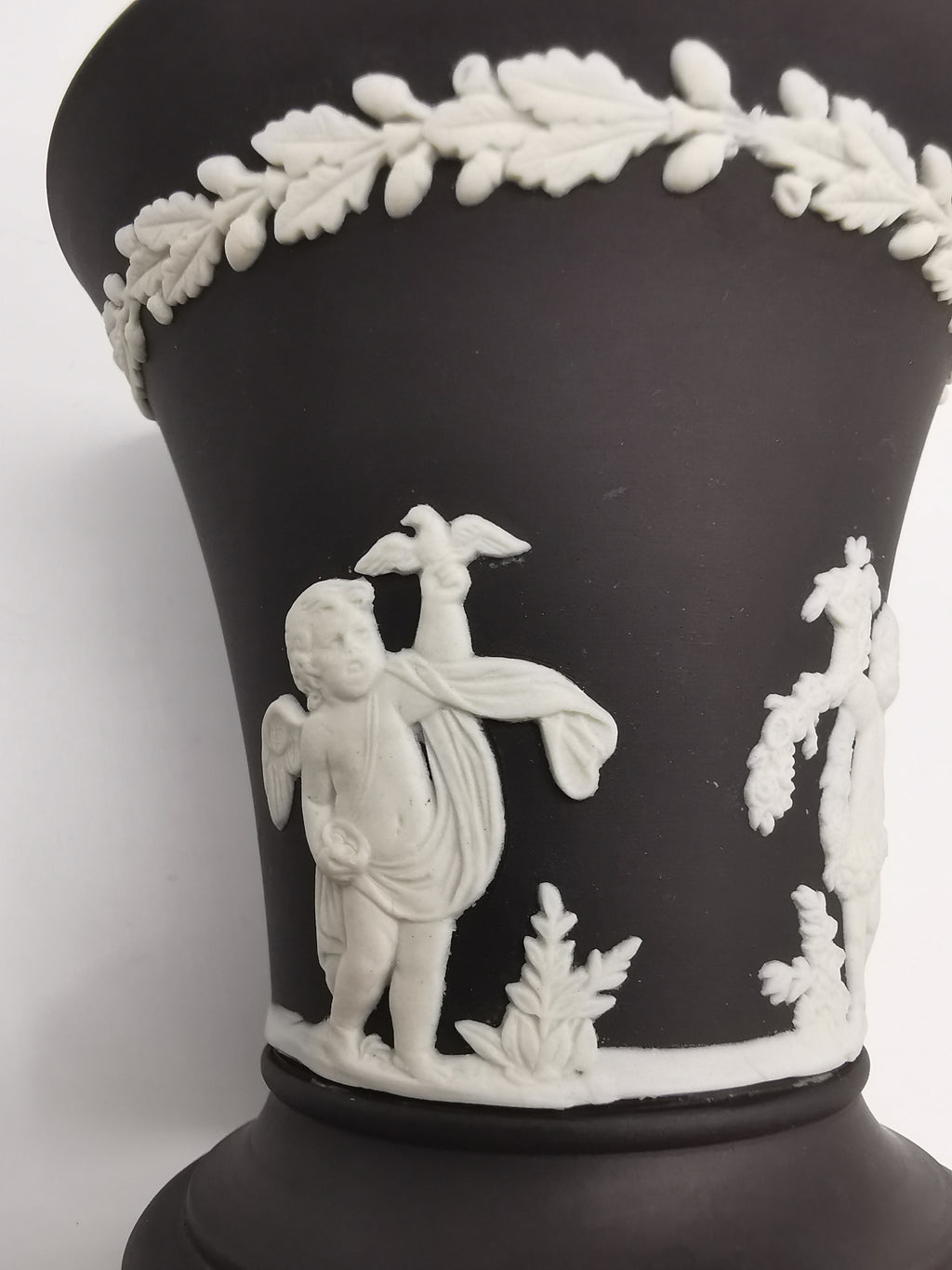 Vintage Wedgwood Black Jasperware Cherub Trumpet Vase