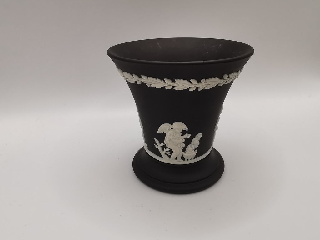 Vintage Wedgwood Black Jasperware Cherub Trumpet Vase