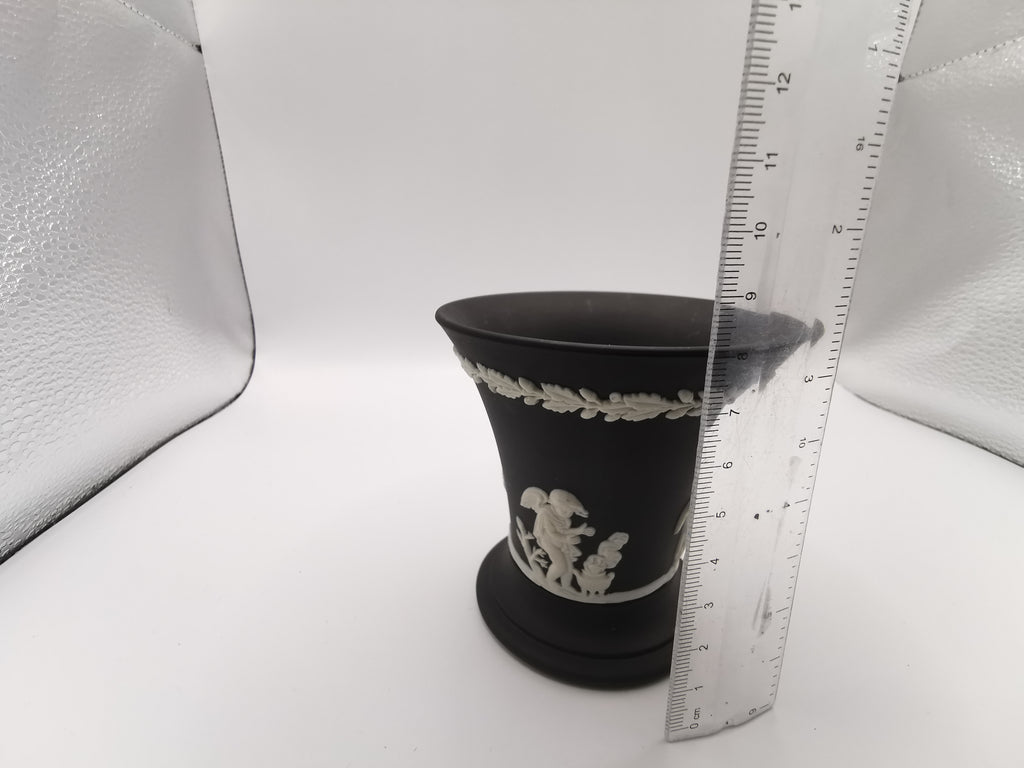 Vintage Wedgwood Black Jasperware Cherub Trumpet Vase