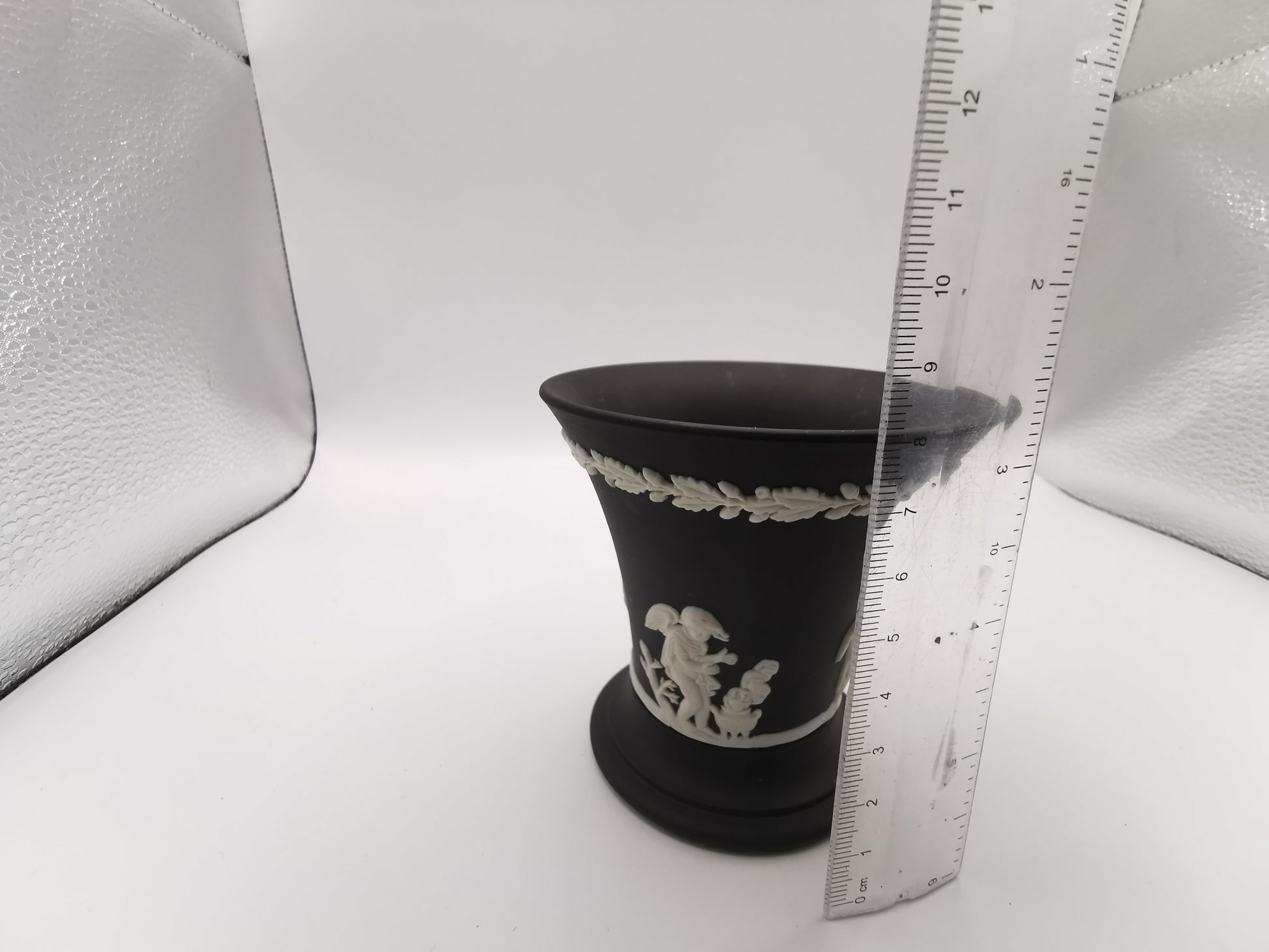 Vintage Wedgwood Black Jasperware Cherub Trumpet Vase