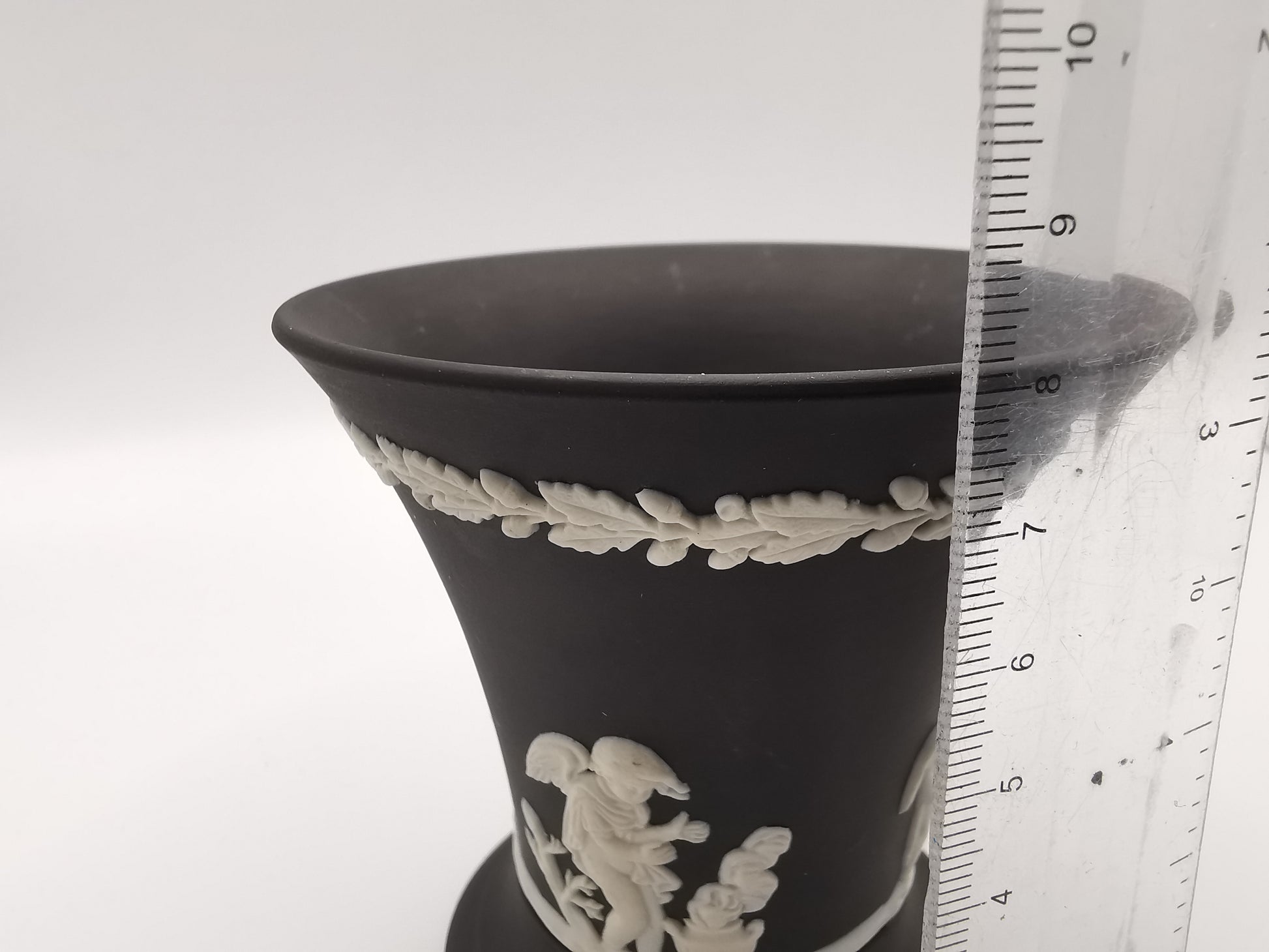 Vintage Wedgwood Black Jasperware Cherub Trumpet Vase
