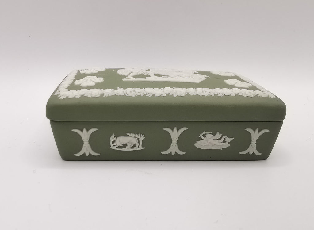 Vintage Wedgwood Sage Green Jasperware Rectangular Trinket Box