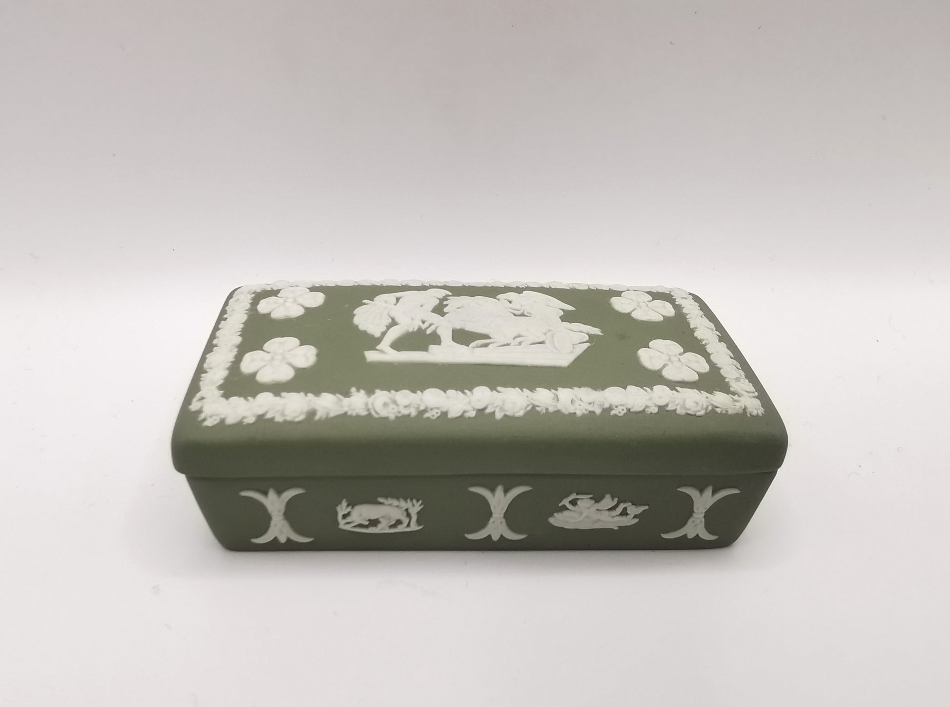 Vintage Wedgwood Sage Green Jasperware Rectangular Trinket Box