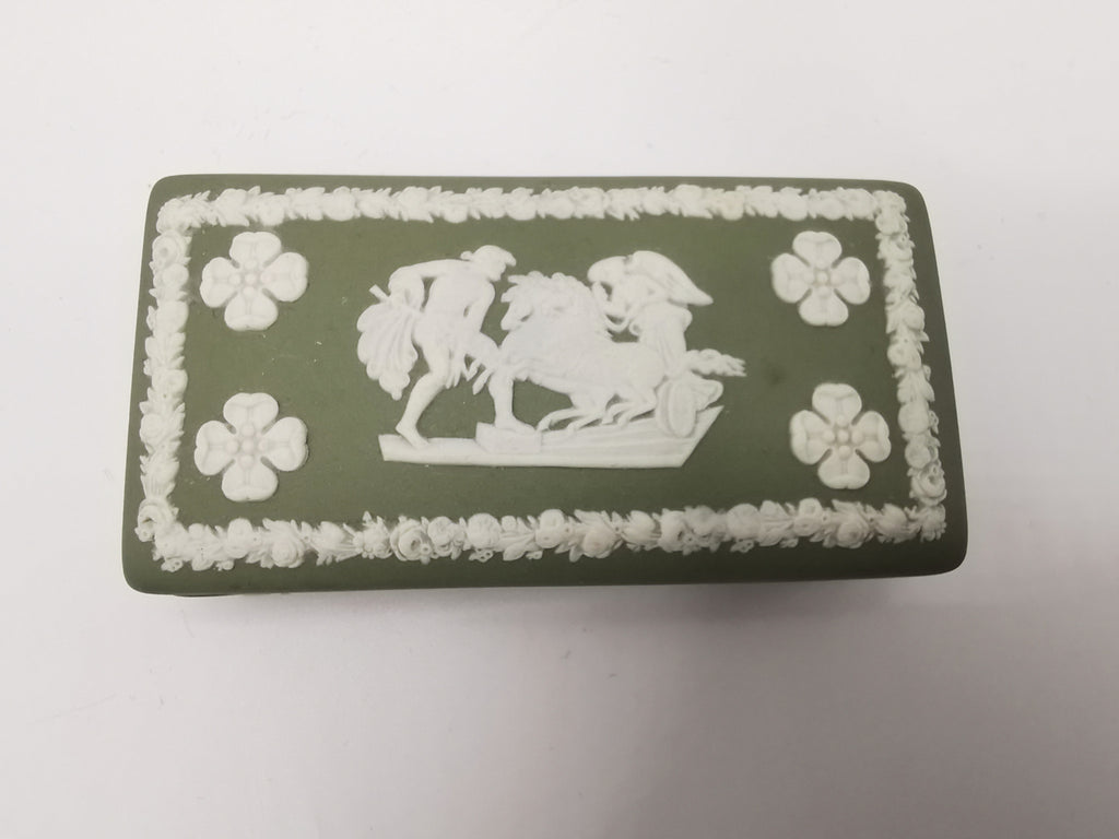 Vintage Wedgwood Sage Green Jasperware Rectangular Trinket Box