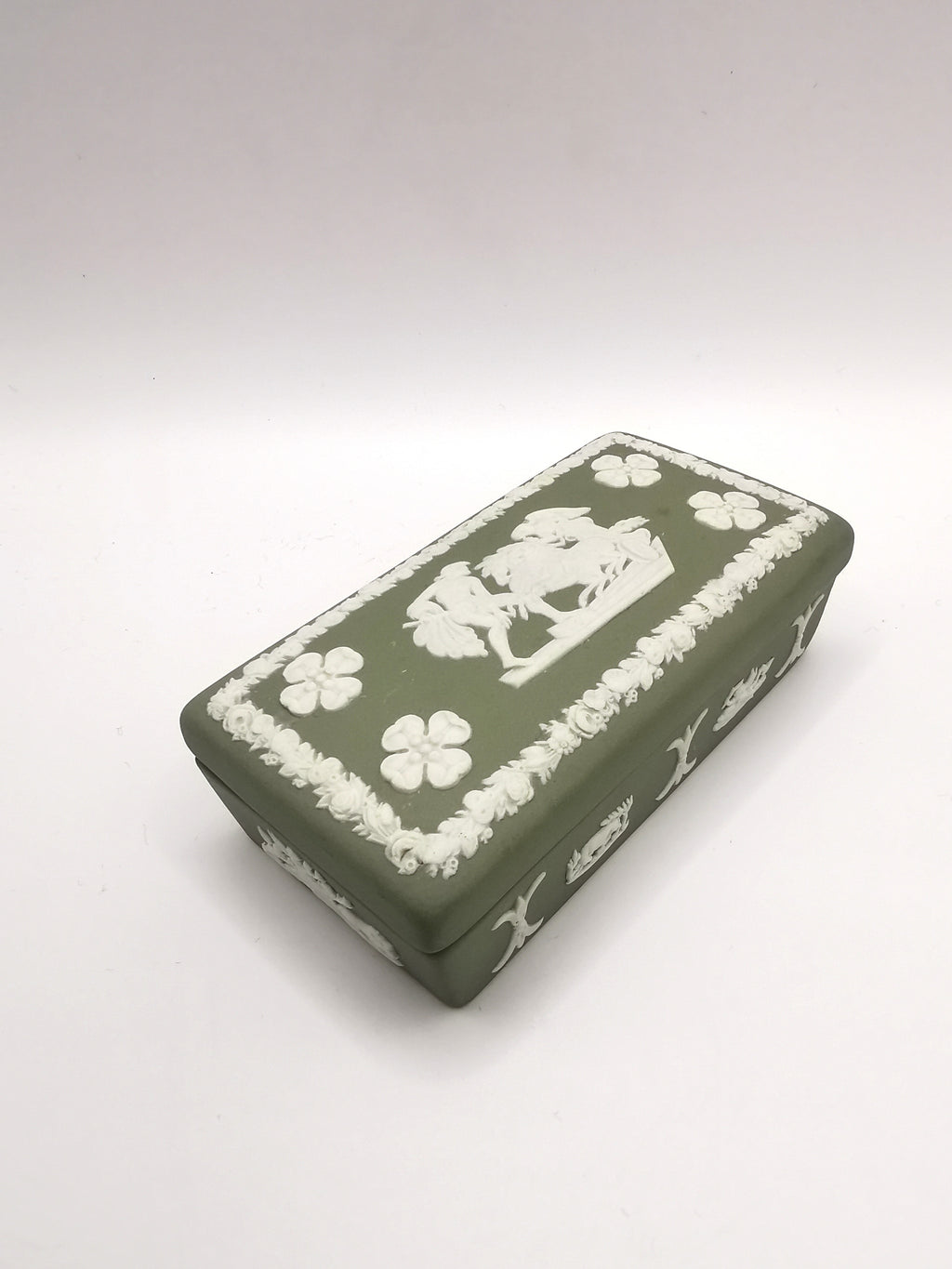 Vintage Wedgwood Sage Green Jasperware Rectangular Trinket Box