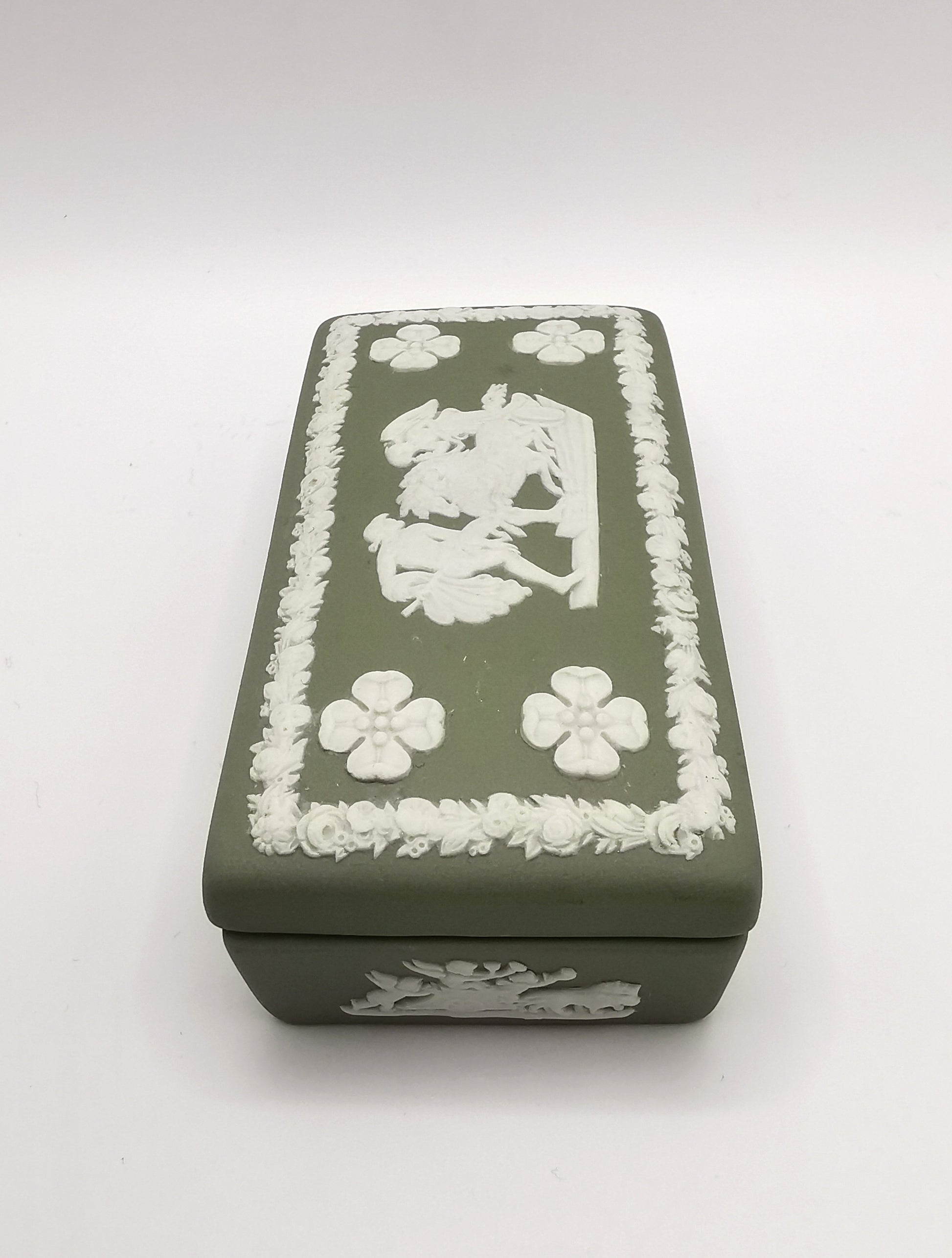 Vintage Wedgwood Sage Green Jasperware Rectangular Trinket Box