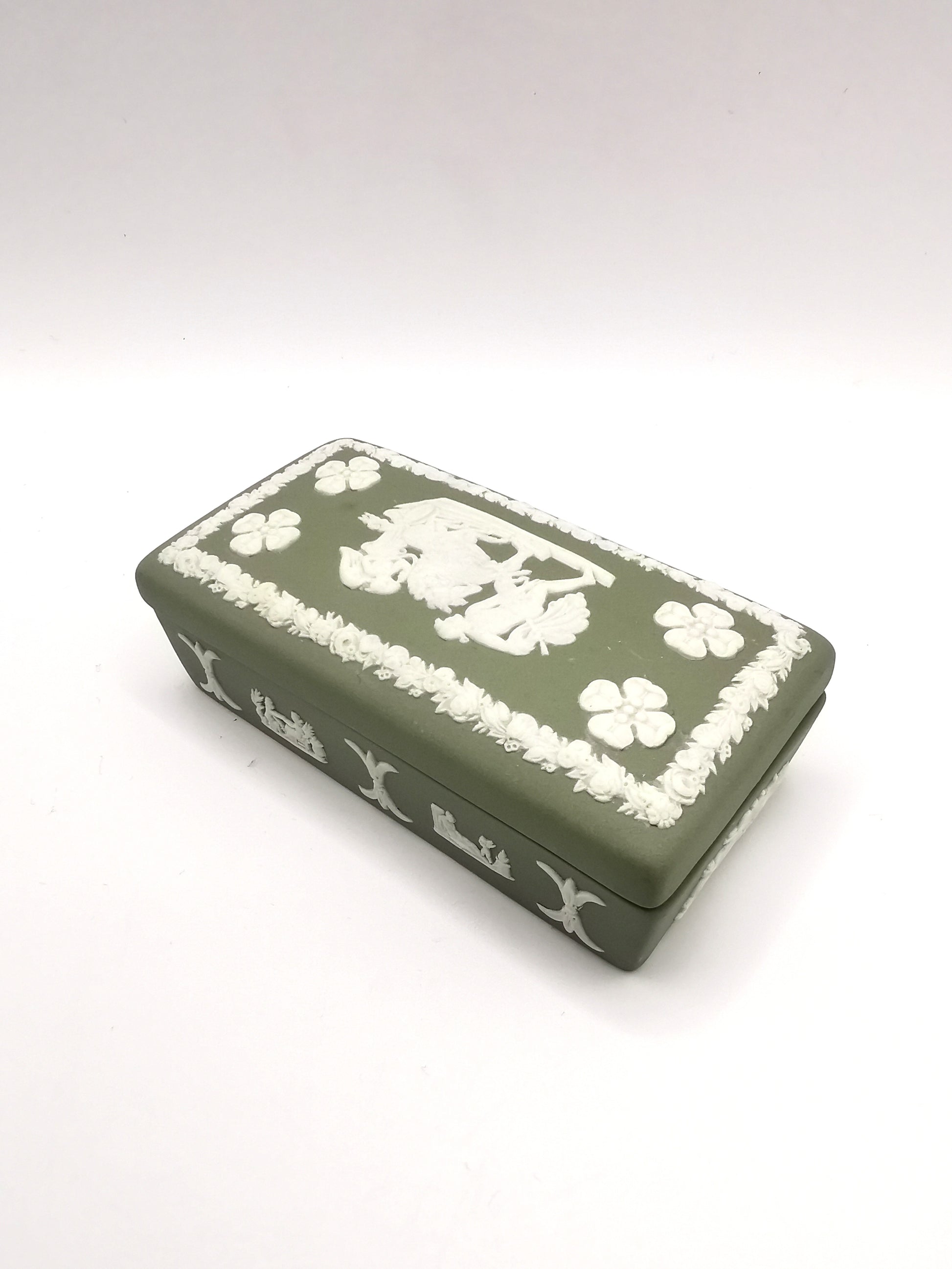 Vintage Wedgwood Sage Green Jasperware Rectangular Trinket Box