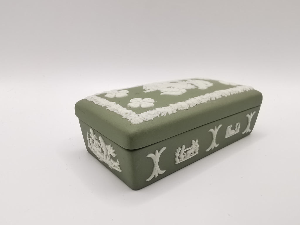 Vintage Wedgwood Sage Green Jasperware Rectangular Trinket Box