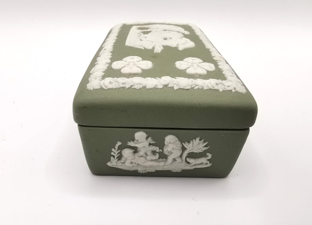 Vintage Wedgwood Sage Green Jasperware Rectangular Trinket Box
