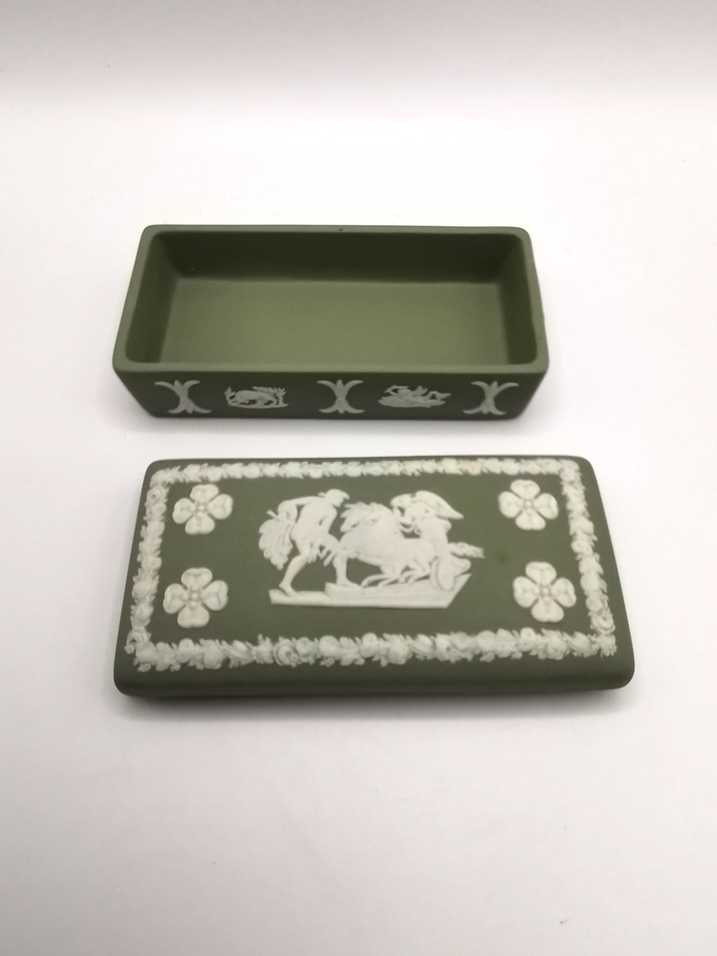 Vintage Wedgwood Sage Green Jasperware Rectangular Trinket Box