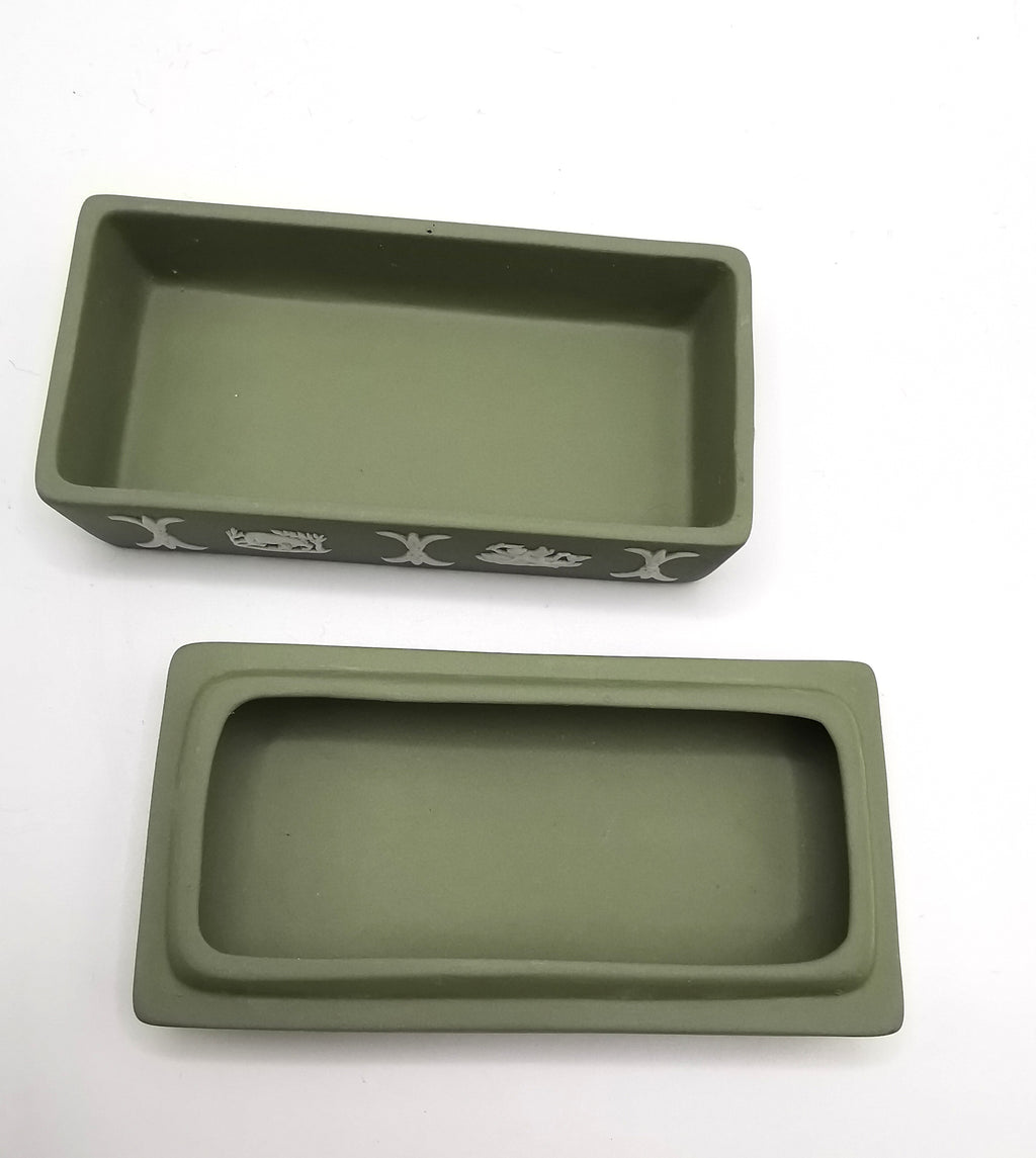 Vintage Wedgwood Sage Green Jasperware Rectangular Trinket Box