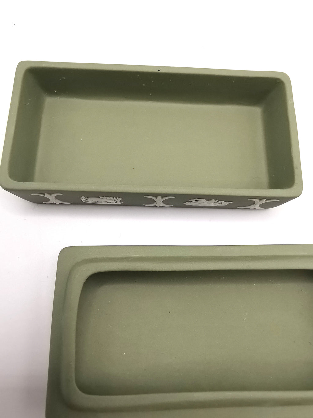 Vintage Wedgwood Sage Green Jasperware Rectangular Trinket Box