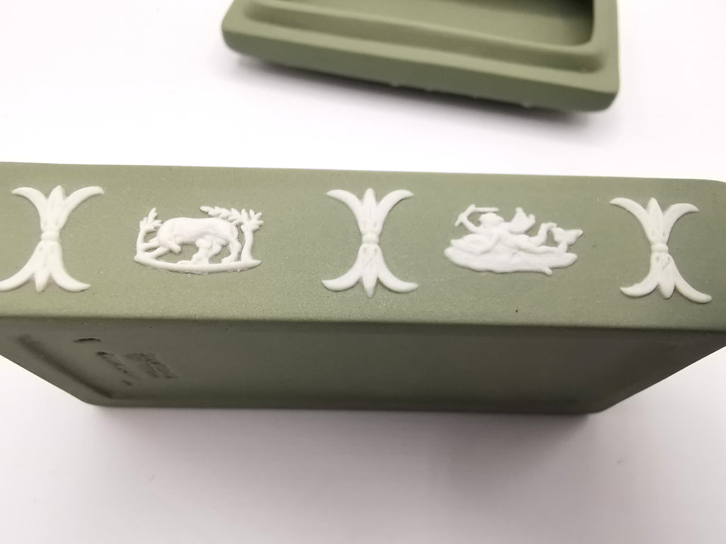 Vintage Wedgwood Sage Green Jasperware Rectangular Trinket Box