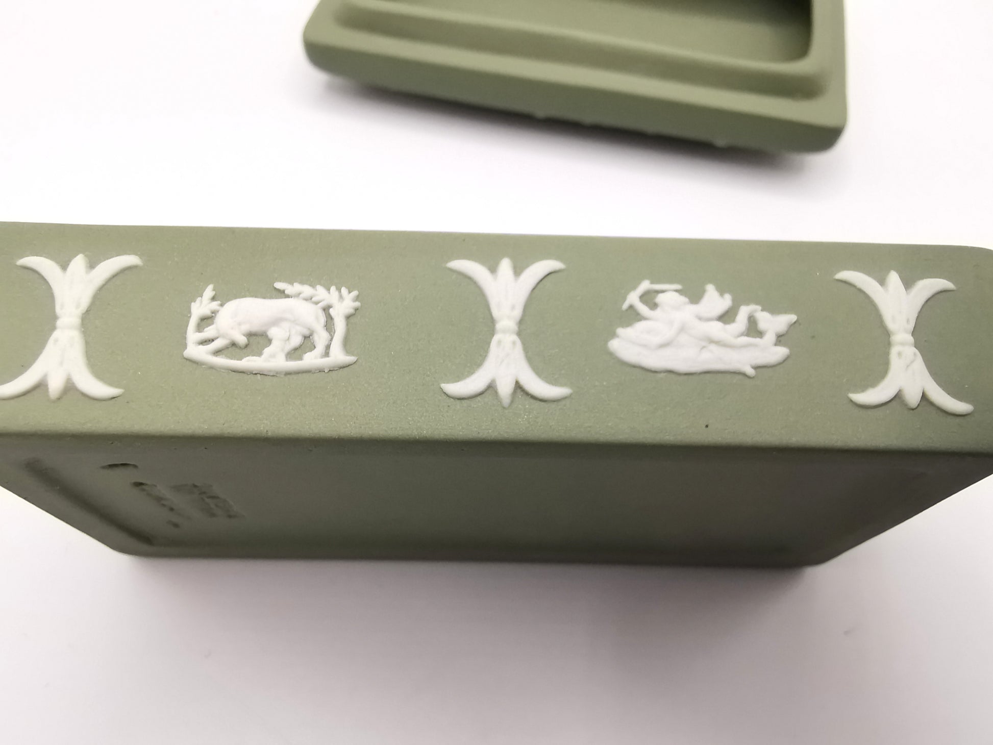 Vintage Wedgwood Sage Green Jasperware Rectangular Trinket Box