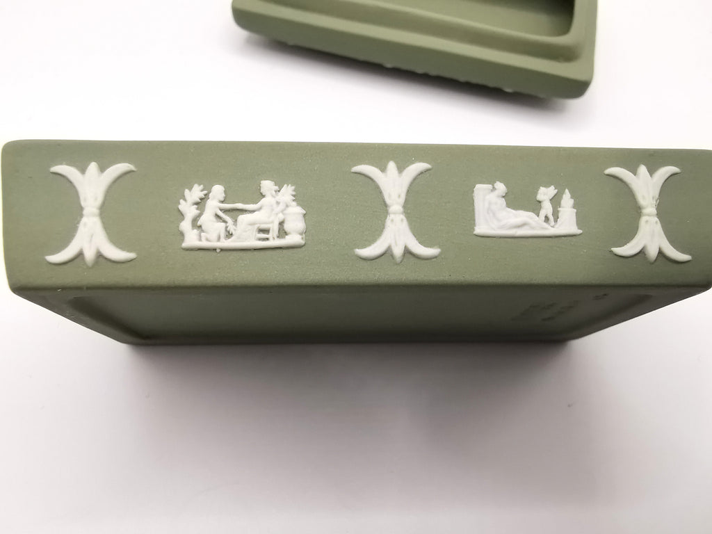 Vintage Wedgwood Sage Green Jasperware Rectangular Trinket Box