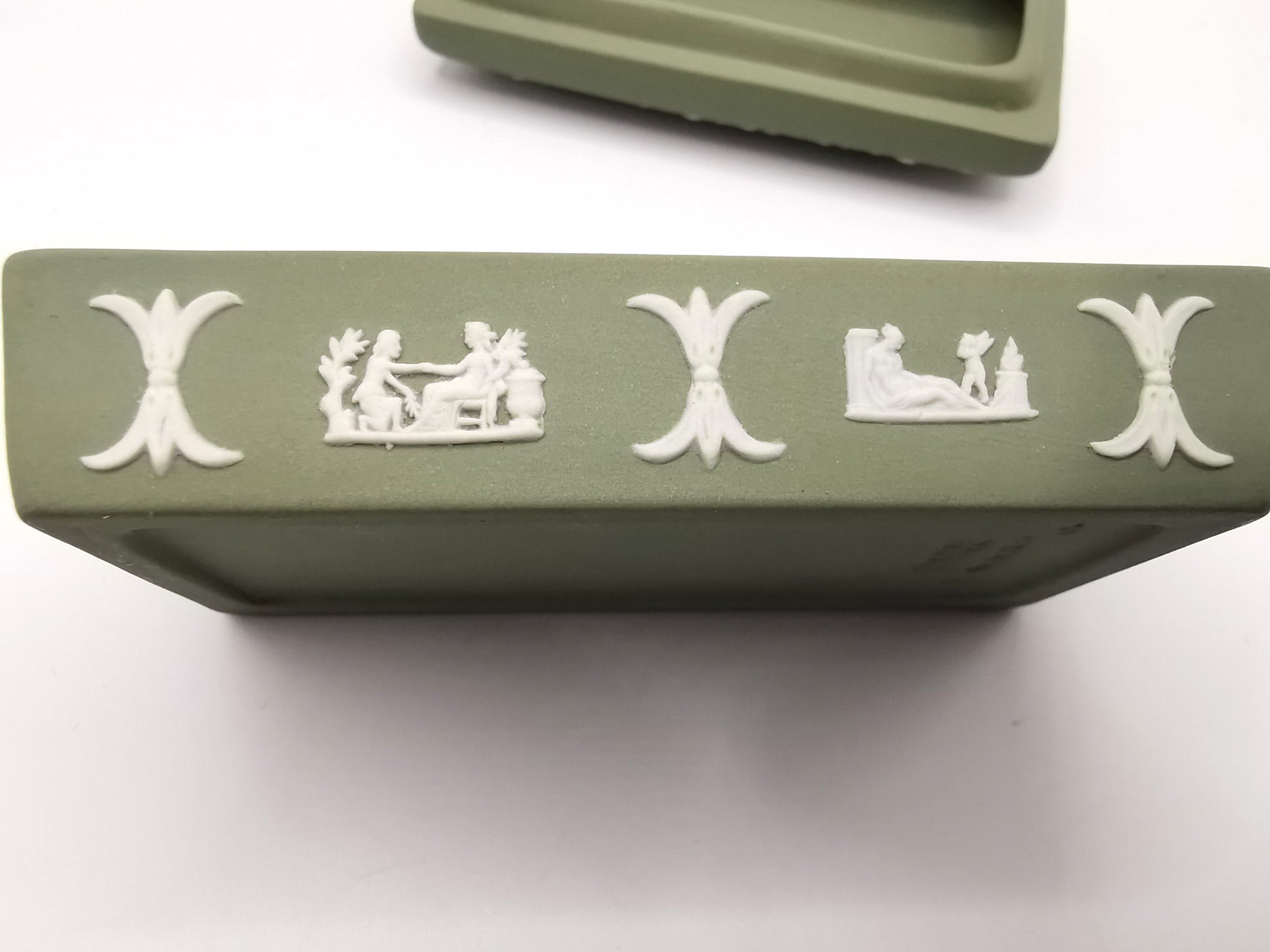Vintage Wedgwood Sage Green Jasperware Rectangular Trinket Box