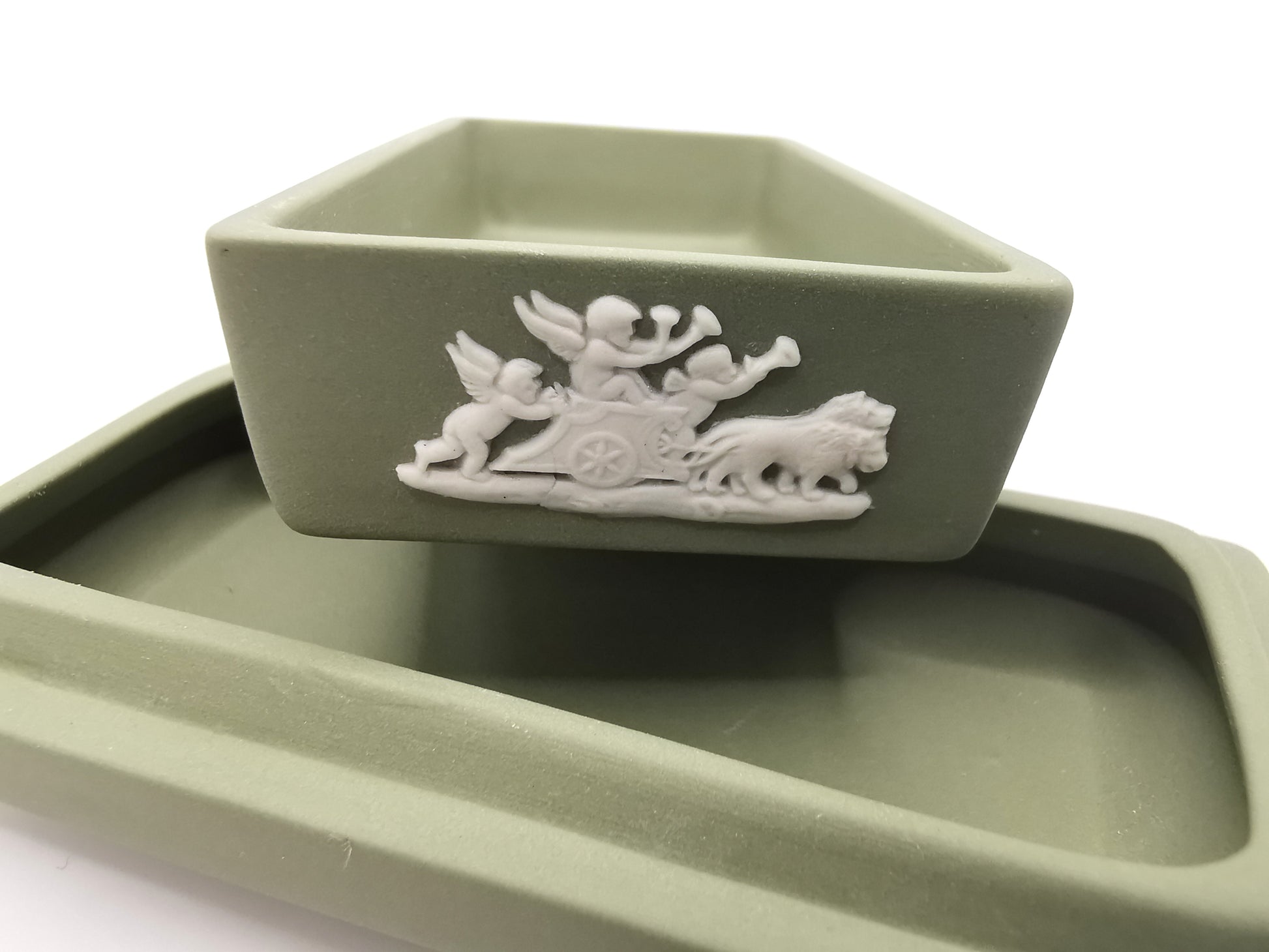 Vintage Wedgwood Sage Green Jasperware Rectangular Trinket Box