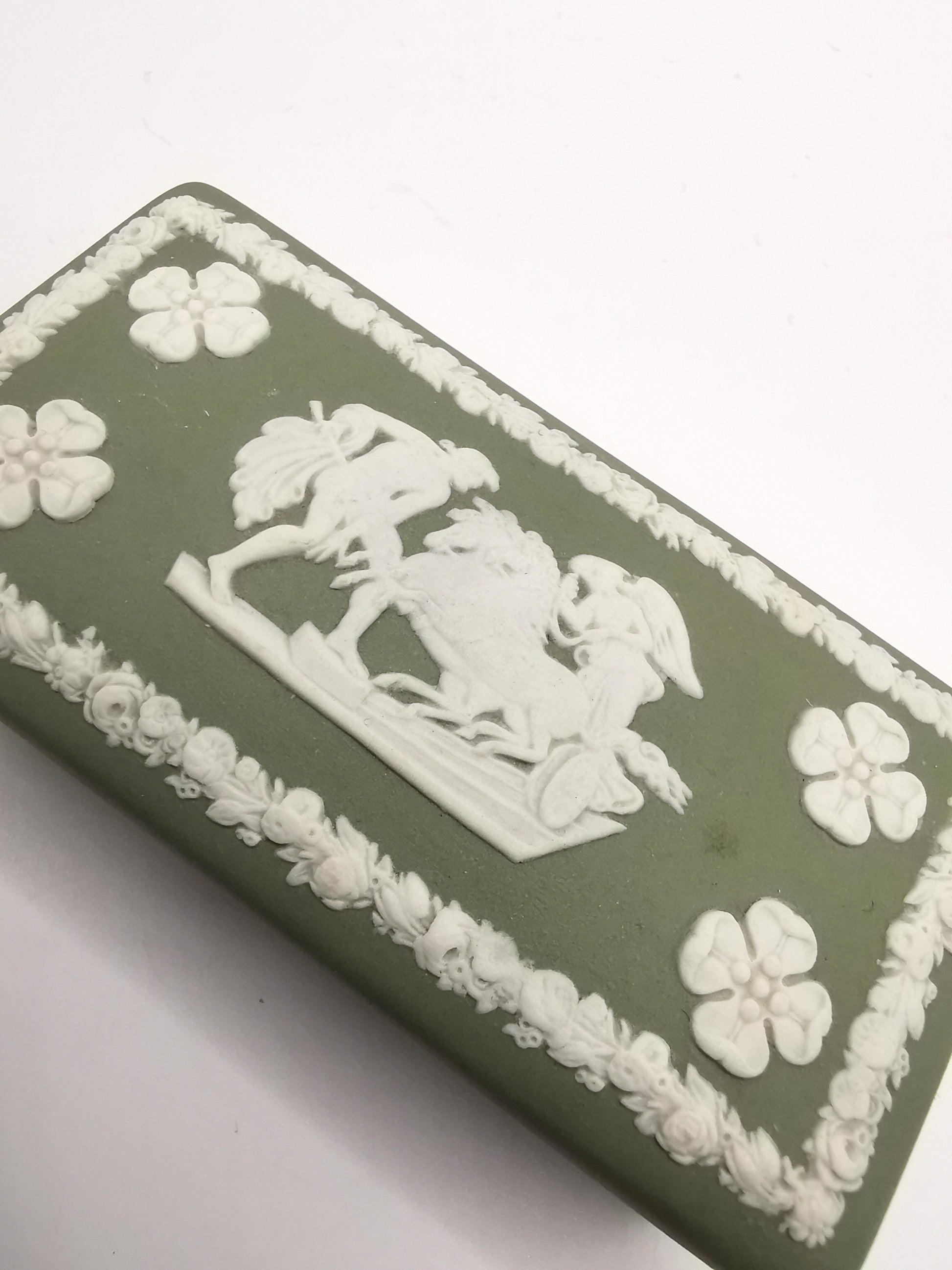 Vintage Wedgwood Sage Green Jasperware Rectangular Trinket Box