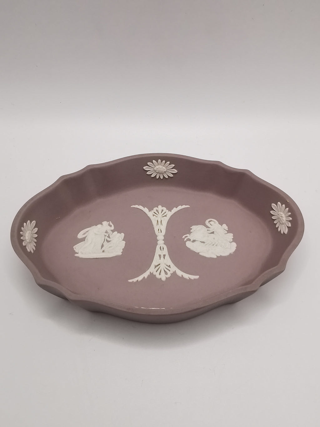 Vintage Wedgwood Lilac Jasperware Oval Scalloped Trinket Dish