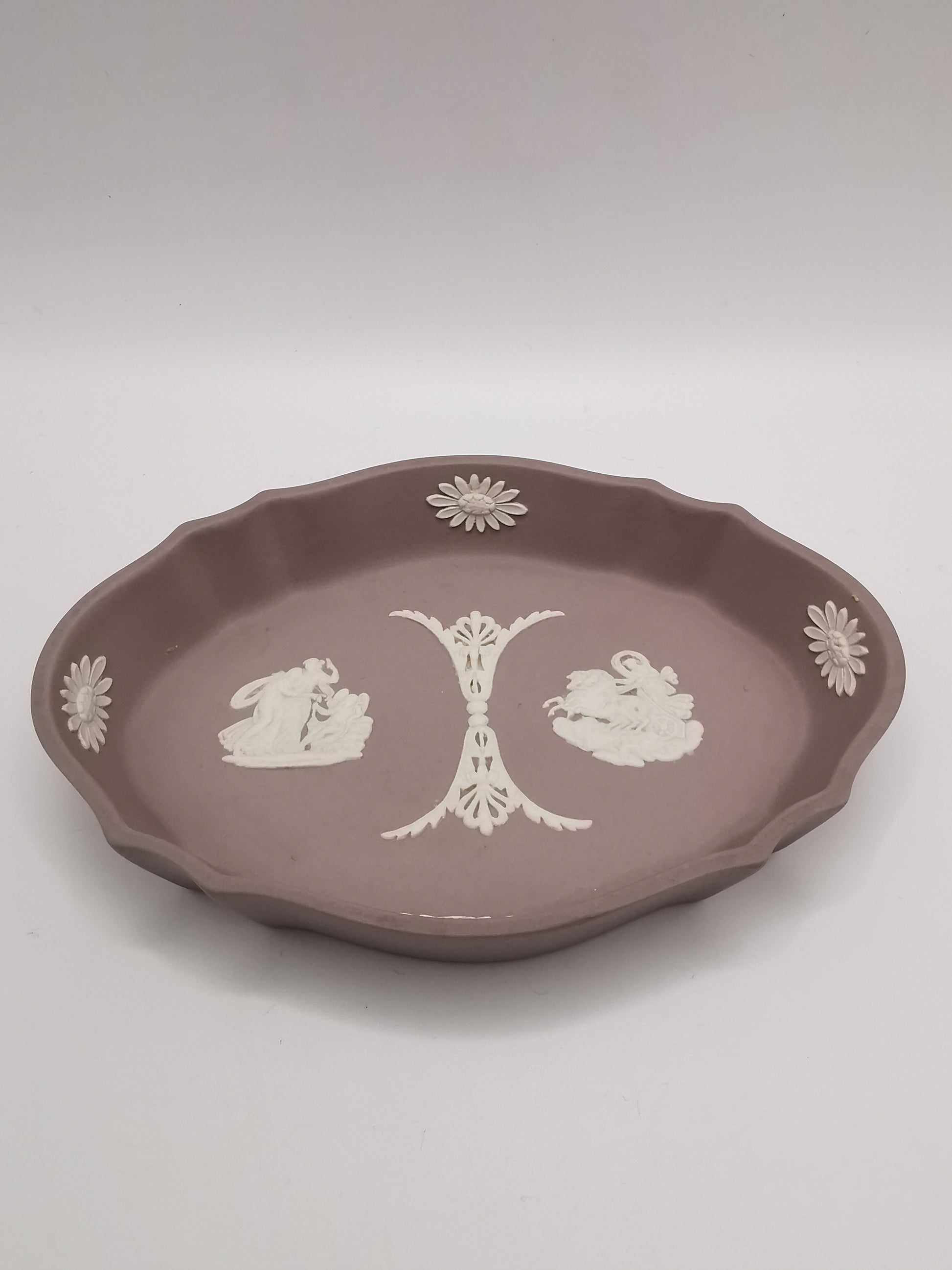 Vintage Wedgwood Lilac Jasperware Oval Scalloped Trinket Dish