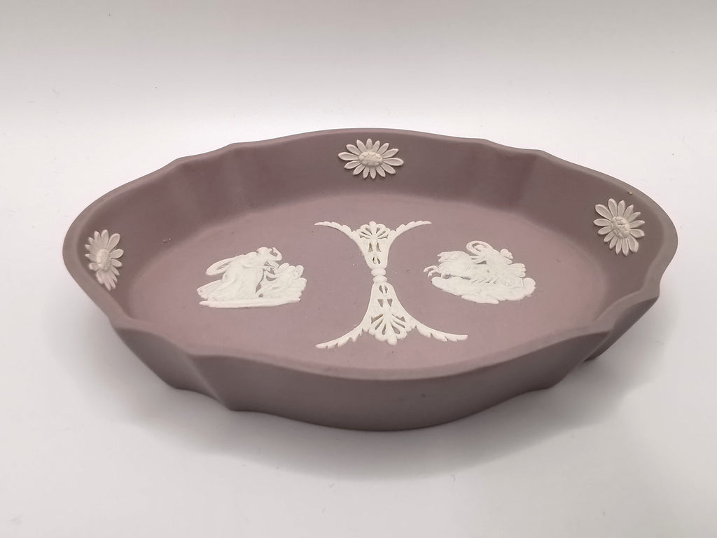 Vintage Wedgwood Lilac Jasperware Oval Scalloped Trinket Dish