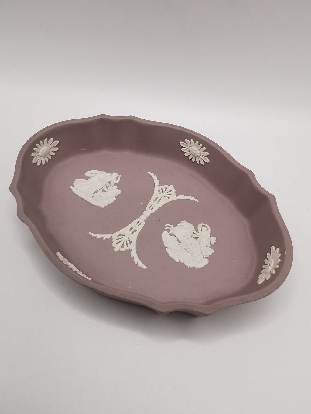 Vintage Wedgwood Lilac Jasperware Oval Scalloped Trinket Dish