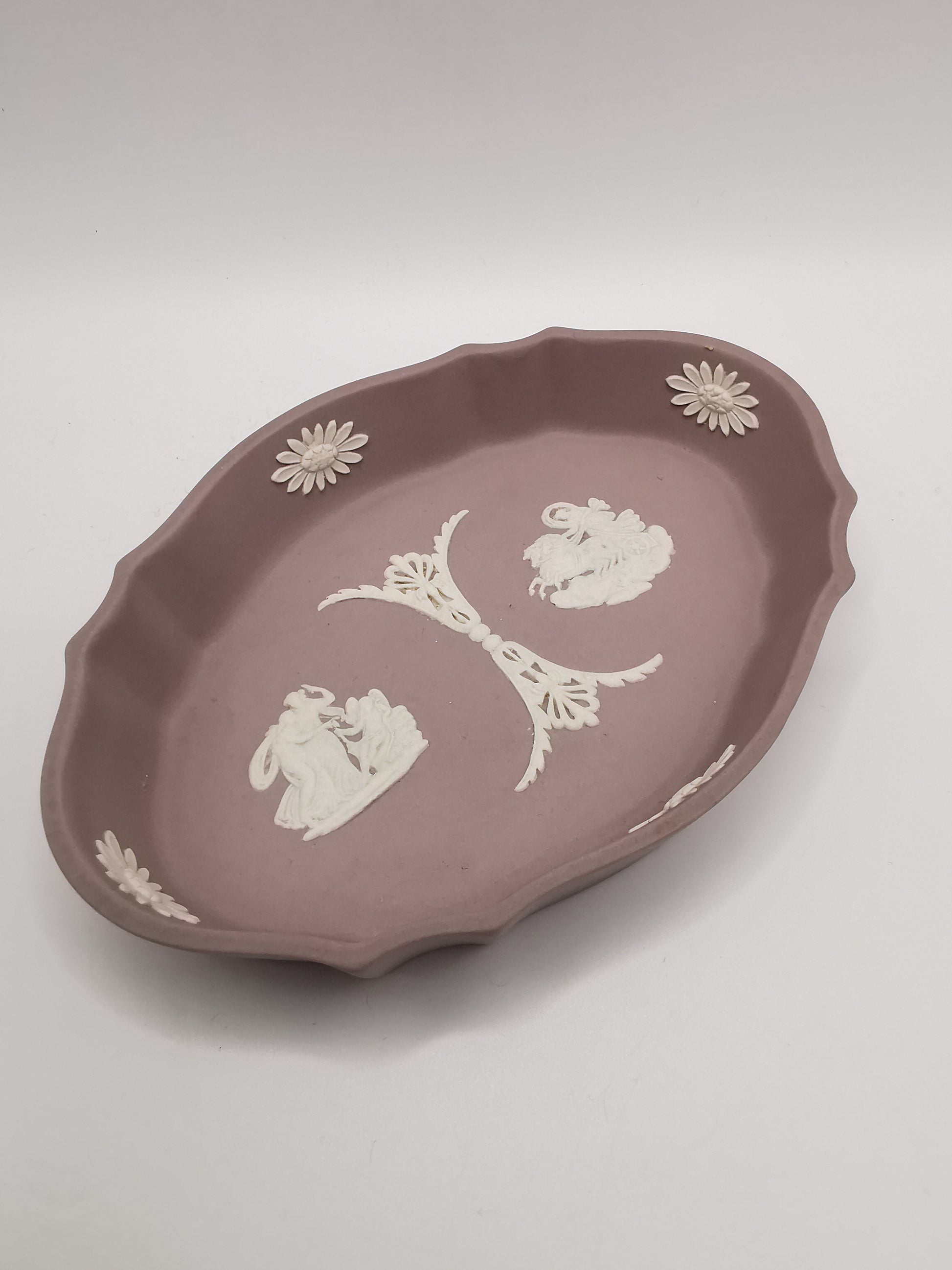 Vintage Wedgwood Lilac Jasperware Oval Scalloped Trinket Dish