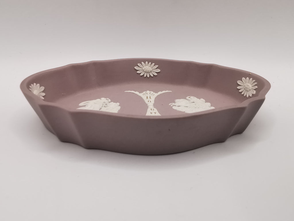 Vintage Wedgwood Lilac Jasperware Oval Scalloped Trinket Dish