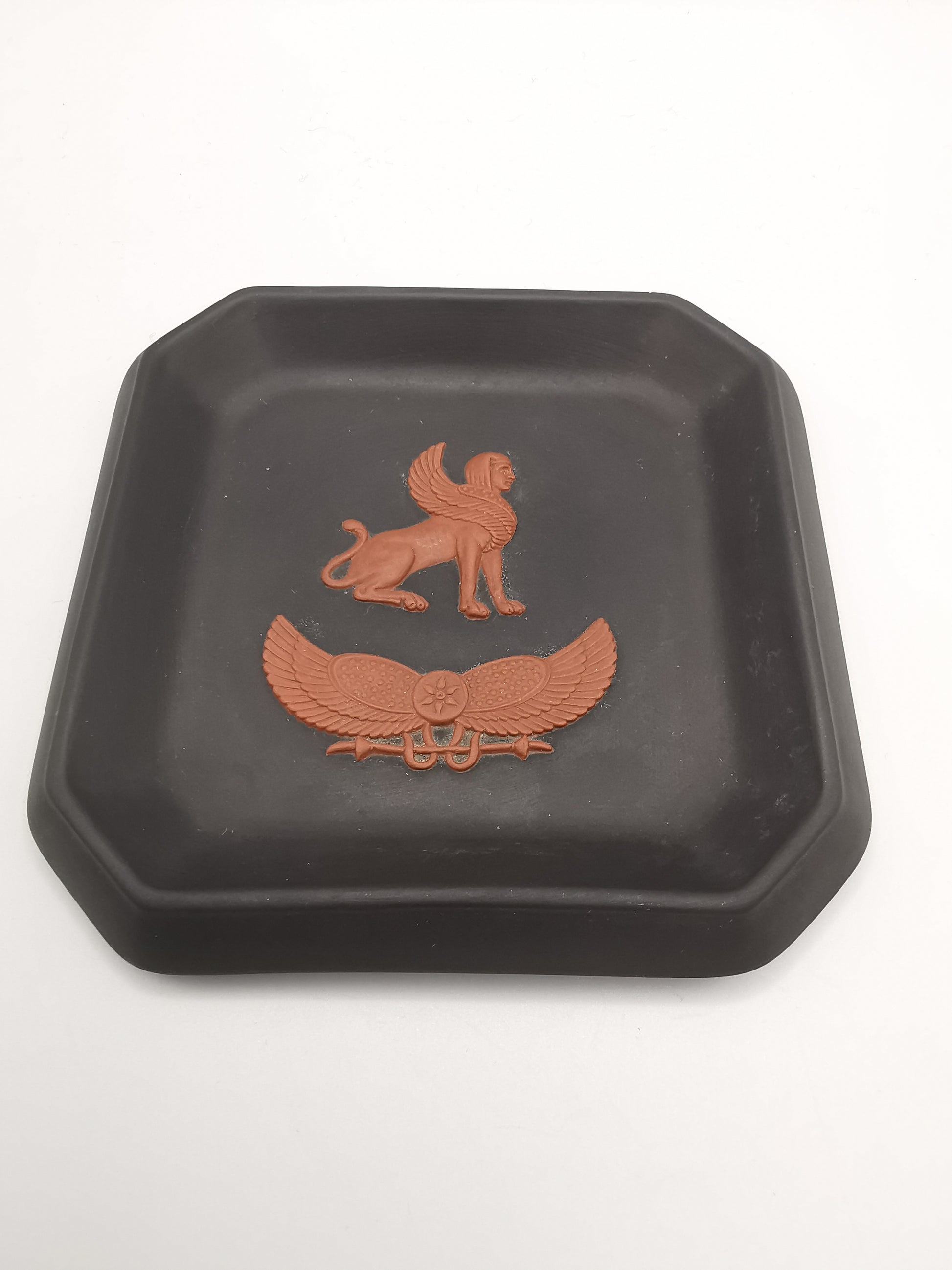 Wedgwood Black Basalt Egyptian Collection Sphinx Square Pin Tray / Trinket Dish
